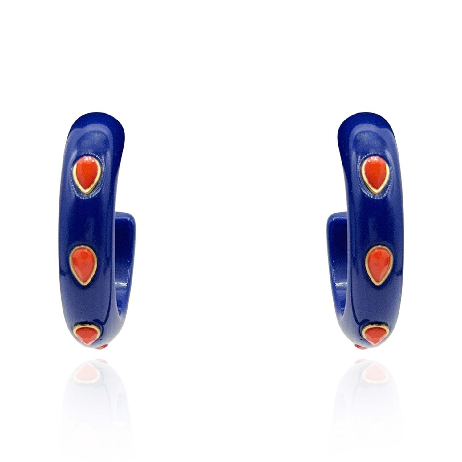 Michael Nash Jewelry Women's Blue / Yellow / Orange Navy Resin Hoop Earrings With Faceted Coral Glass Pear Stones