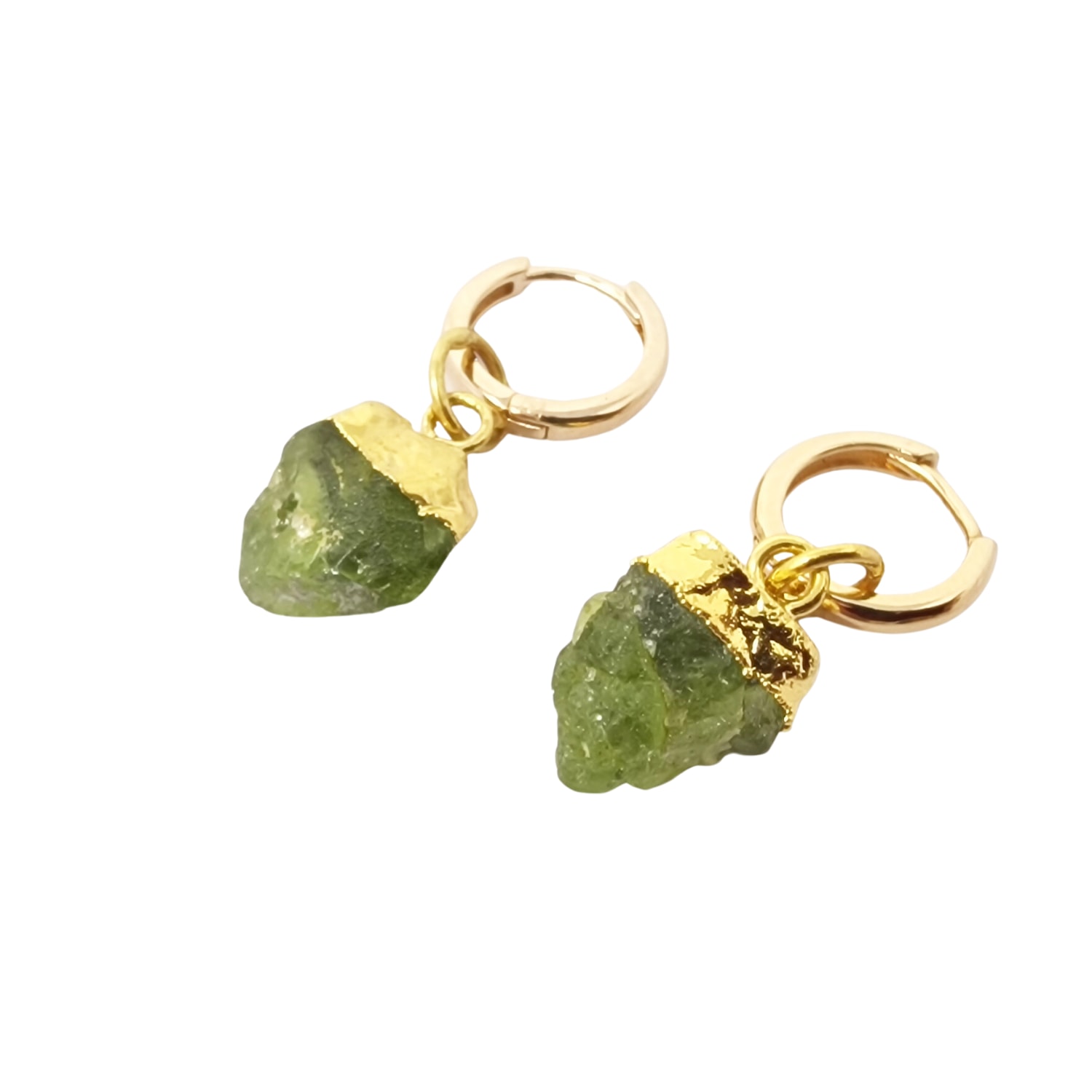 Harfi Women's Gold / Green Raw Peridot August Birthstone Gold Plated Huggies In Multi