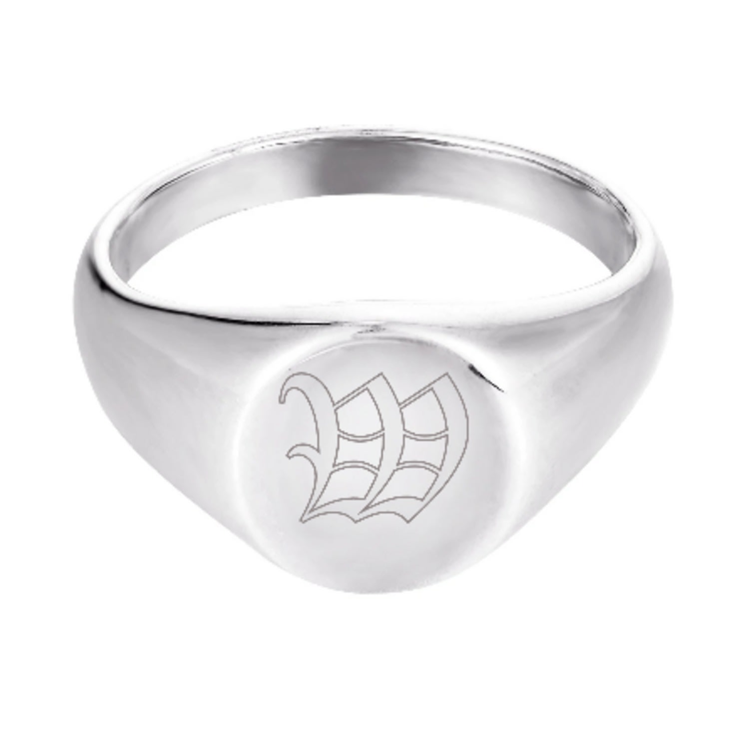 Women’s Ecoated Sterling Silver Old English Engraved Initial Rounded Signet Ring - Letter W Seol + Gold