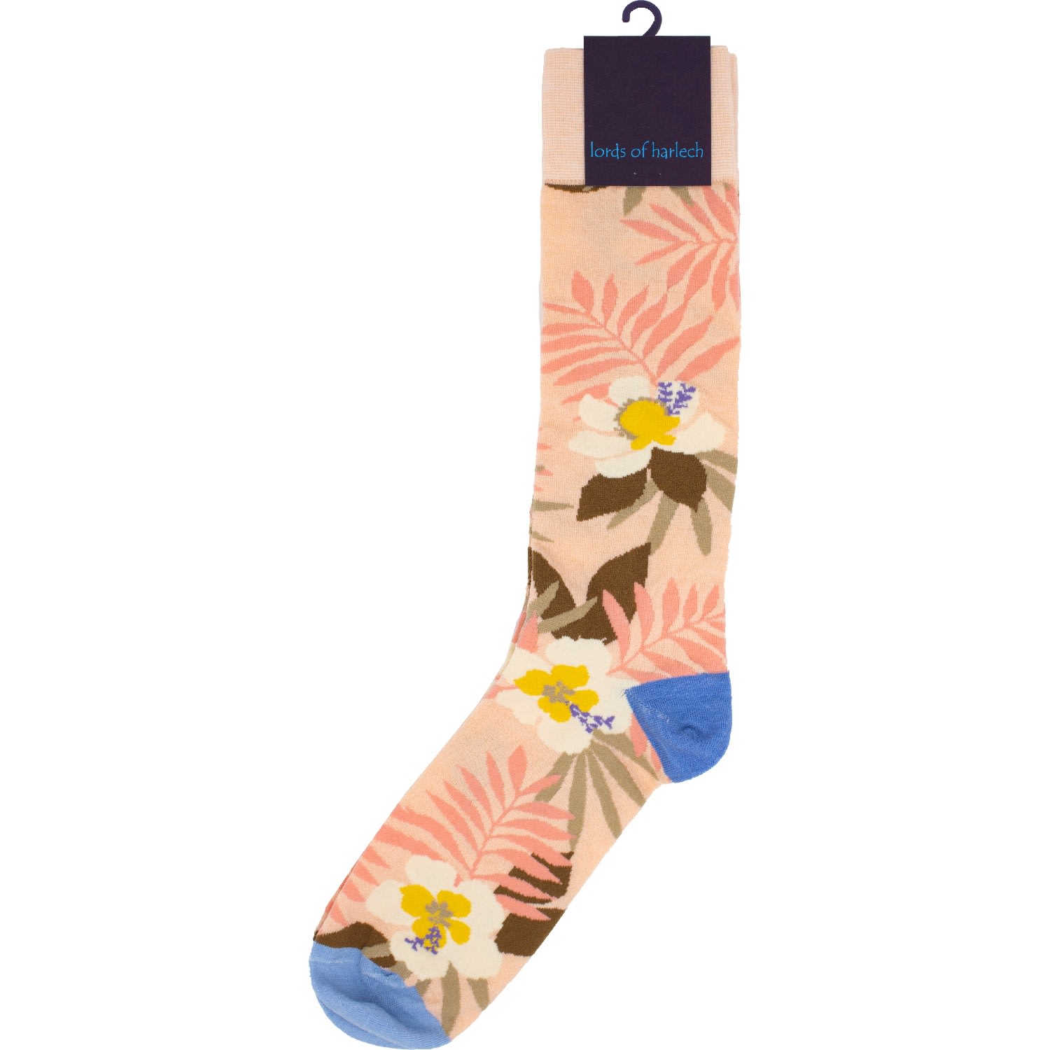 Lords Of Harlech Donald Farm Floral Peach Socks In Pink