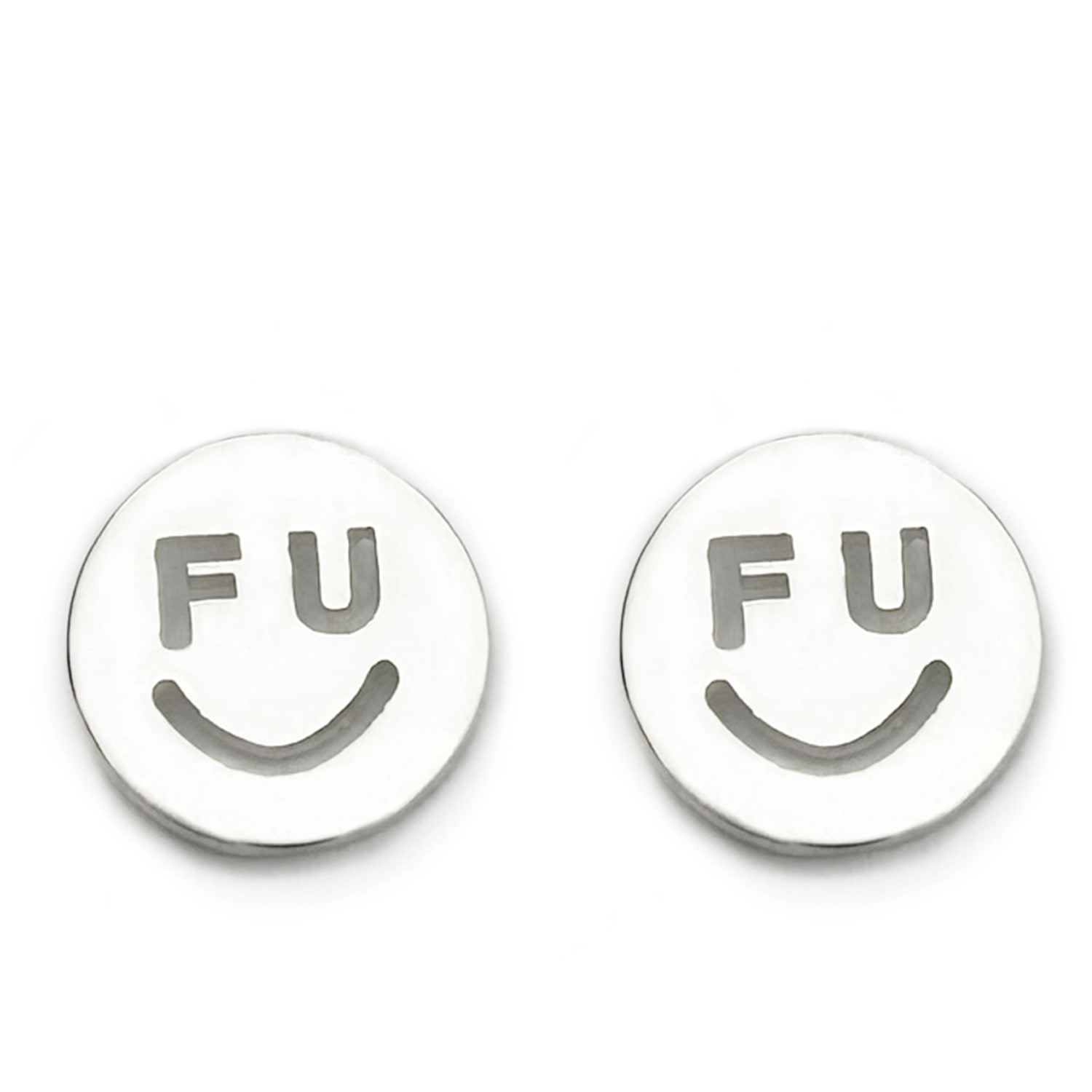 Litzi Women's Silver F U Happy Face Earrings