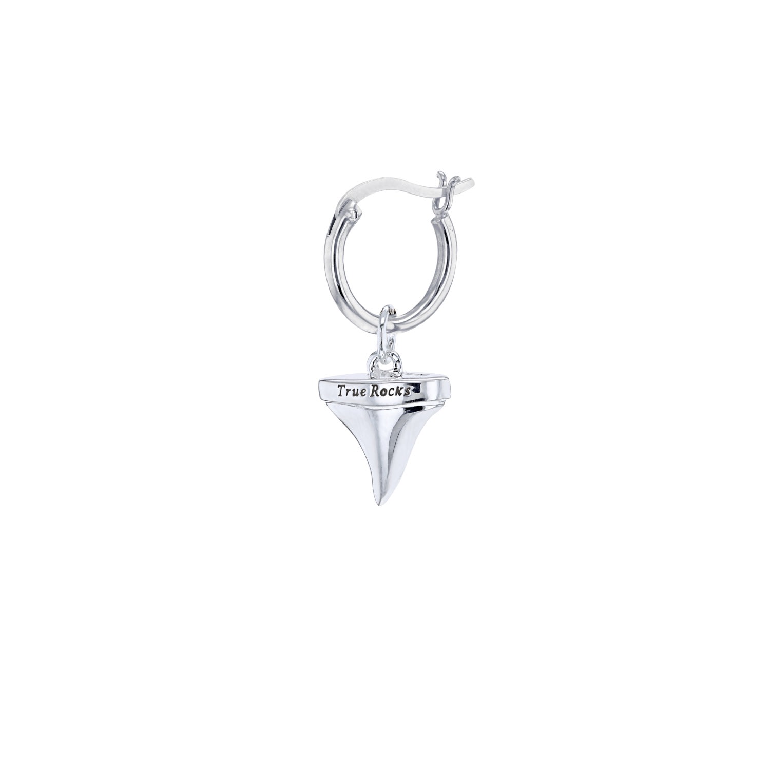 True Rocks Men's Sterling Silver Mini Sharks Tooth Charm On A Silver Hoop In Metallic