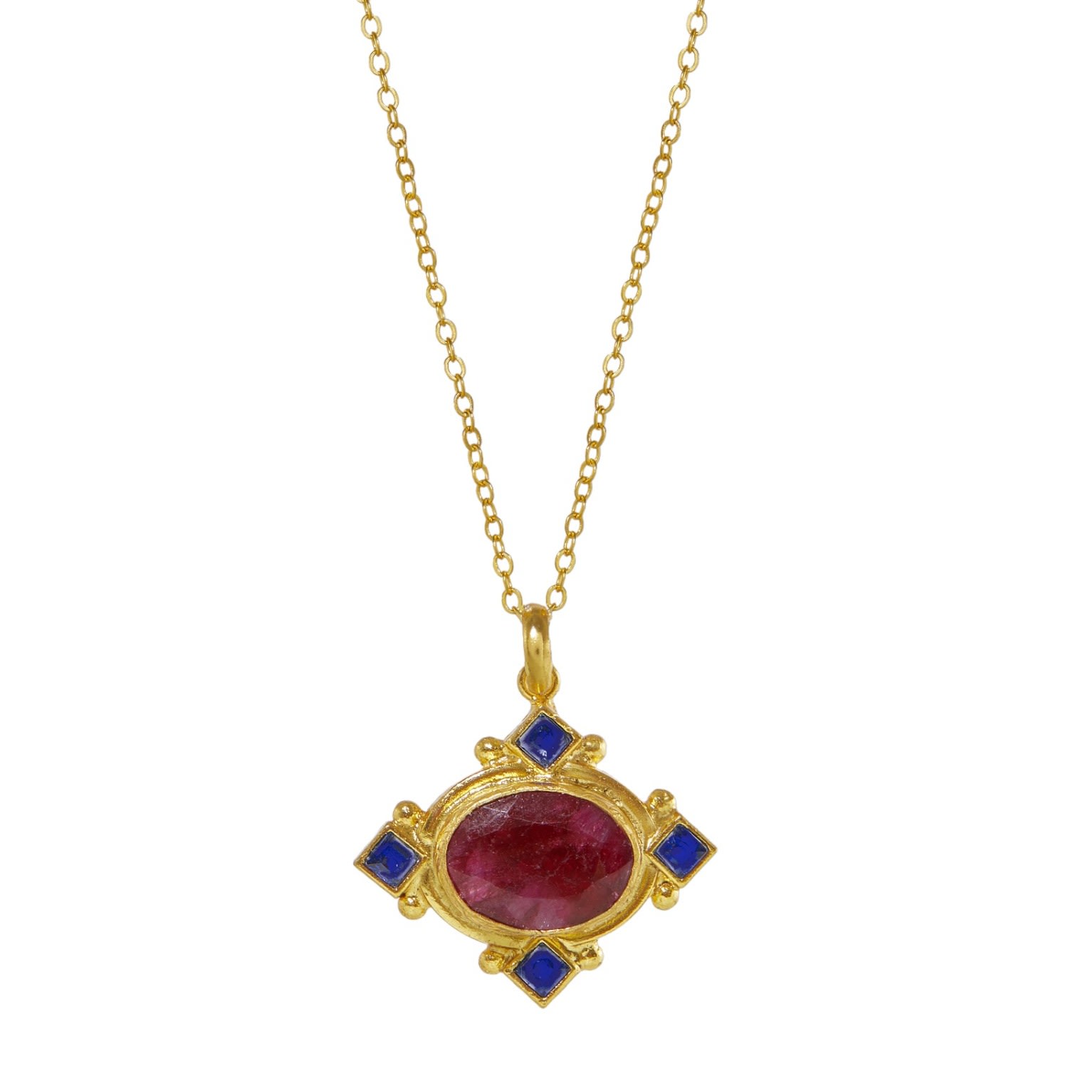 Ottoman Hands Women's Red / Gold Raina Ruby And Blue Crystal Pendant Necklace