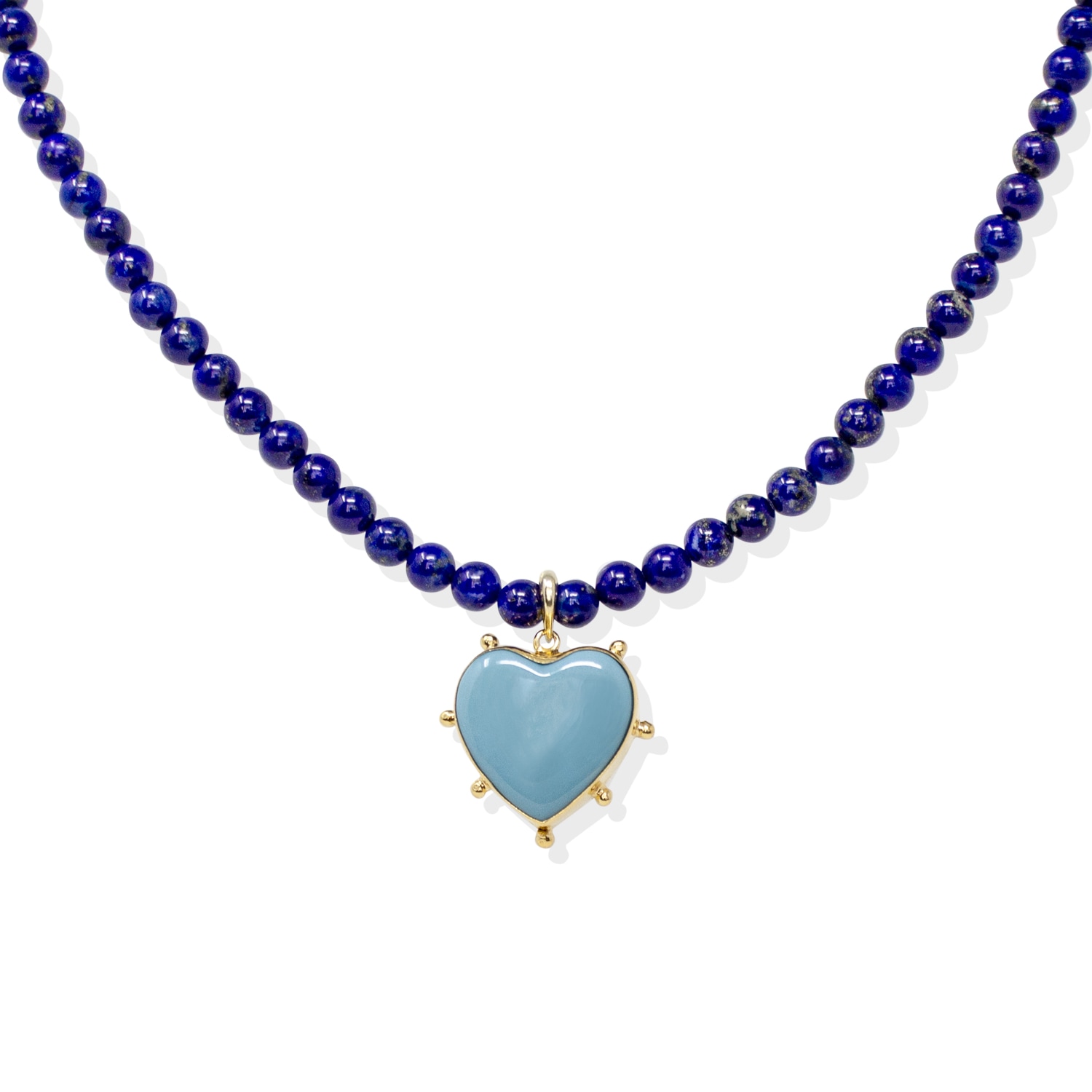 Women’s Blue / Gold Happy Hearts Lapislazzuli & Porcelain Necklace Vintouch Italy