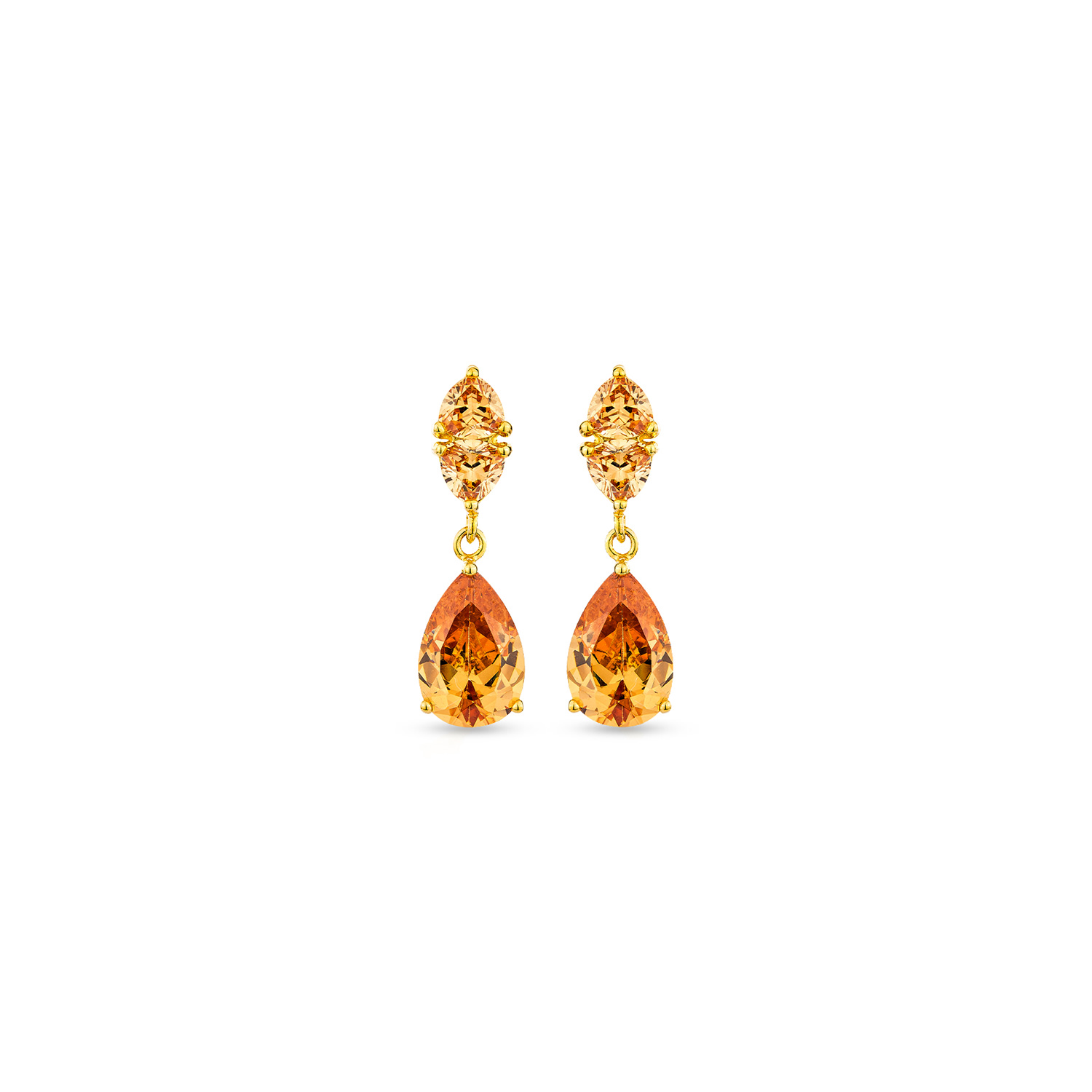 Sally Skoufis Women's Gold / Yellow / Orange Temptation Earrings With Man Made Champagne Cz Diamond Stimulant In 1