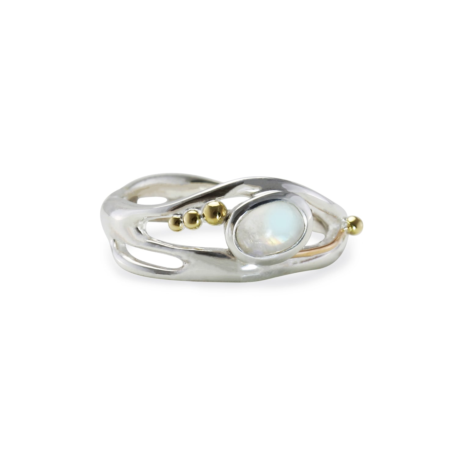 Isla Silver Women's Gold / White / Silver Unique Sterling Silver Rainbow Moonstone Ring With Gold Details
