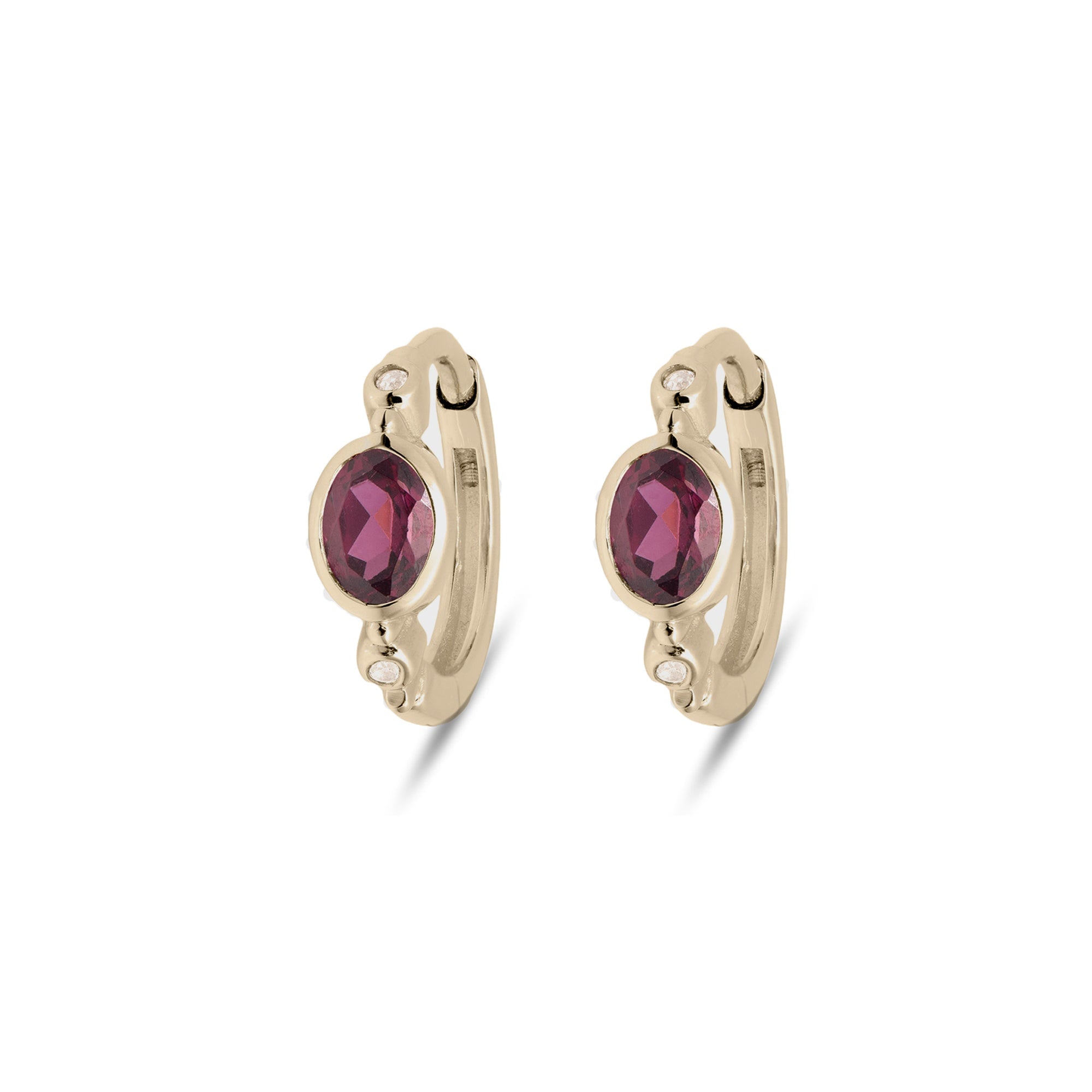 Zohreh Women's Gold / Pink / Red Rhodolite Garnet & White Sapphire Huggie Hoop Earring Pair 9k Gold In Multi