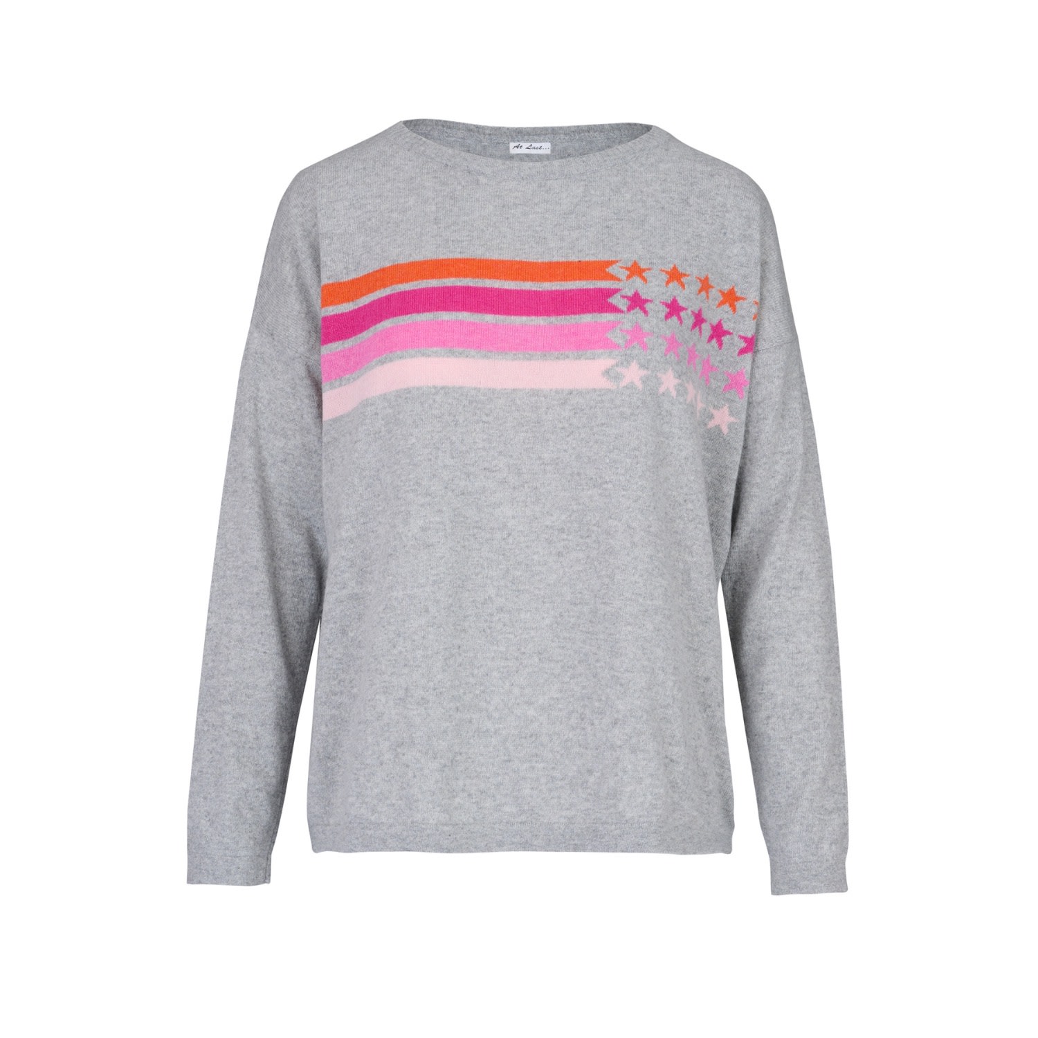At Last... Women's Cashmere Mix Sweater In Grey Stripe & Star In Grey