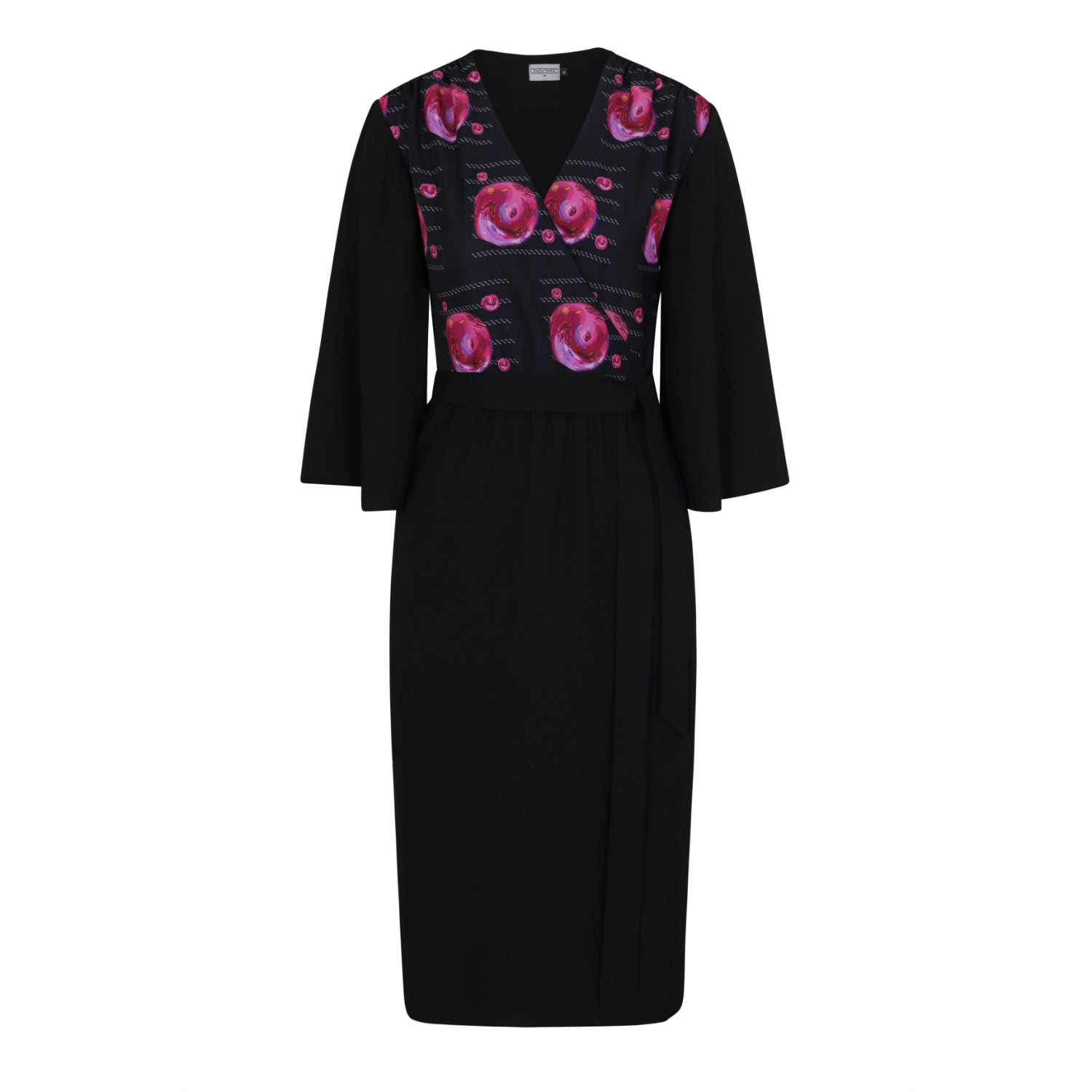 Women’s Pearl Wrap Dress In Black With Geranium Planet Print Detail Small Cocoove