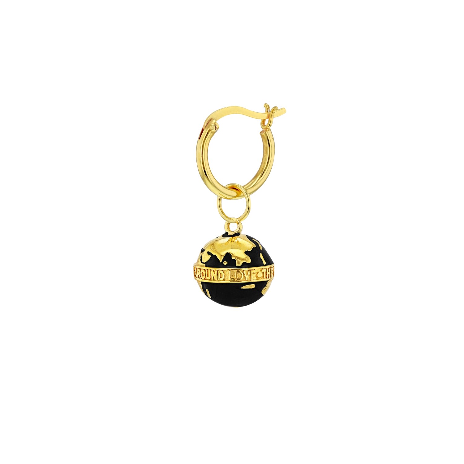 Men’s Gold / Black Black &18Kt Gold Plated Mini Globe Charm Hung On Gold Plated Hoop True Rocks