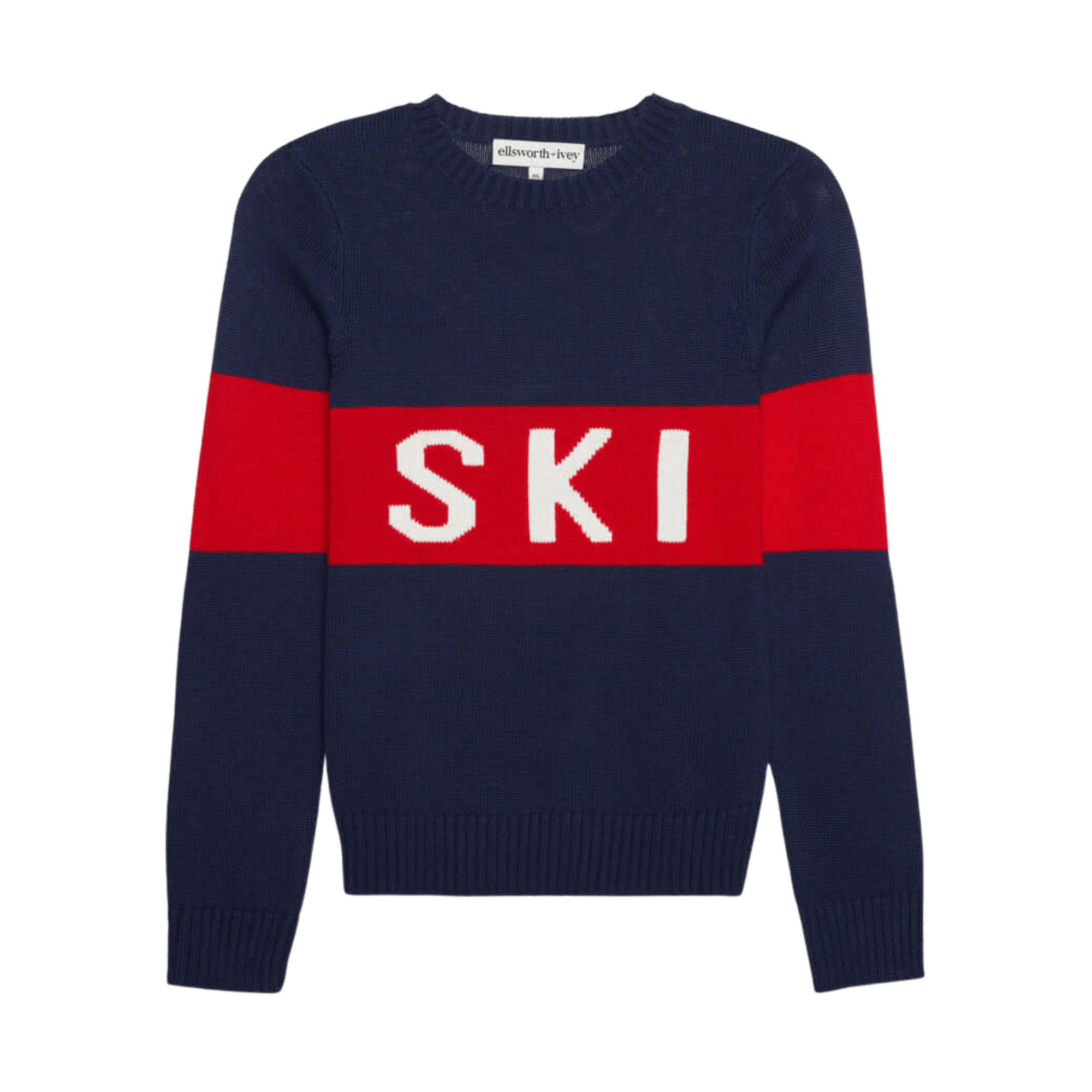 Ellsworth + Ivey Women's Blue Block Ski Crewneck Sweater - Navy In Multi