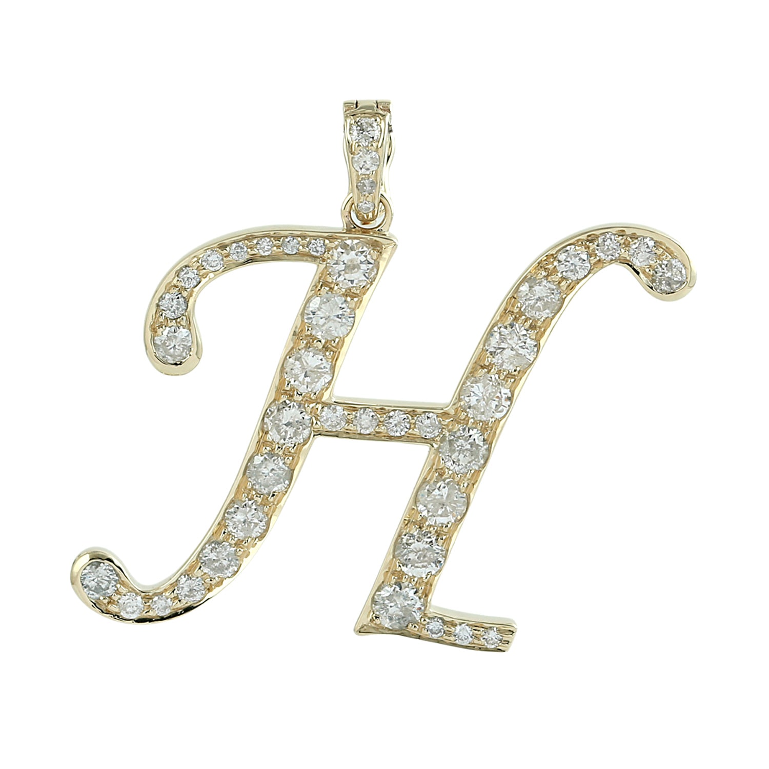 Artisan Women's Gold / White Natural Diamond "h" Initial Alphabet Pendant In Yellow Gold