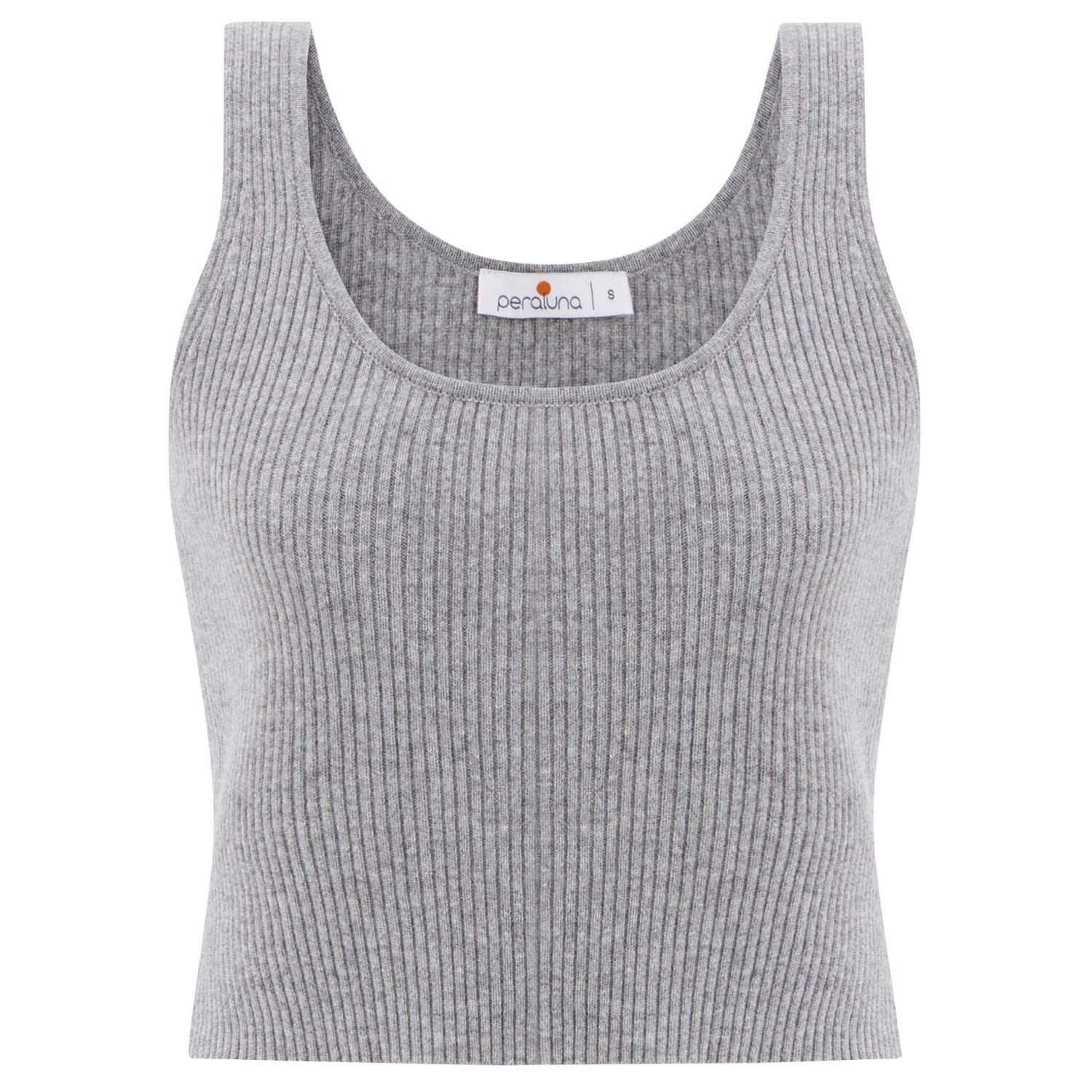 Women’s Cashmere Blend Crop Fit Ribbed Knitwear Singlet - Grey Melange Large Peraluna