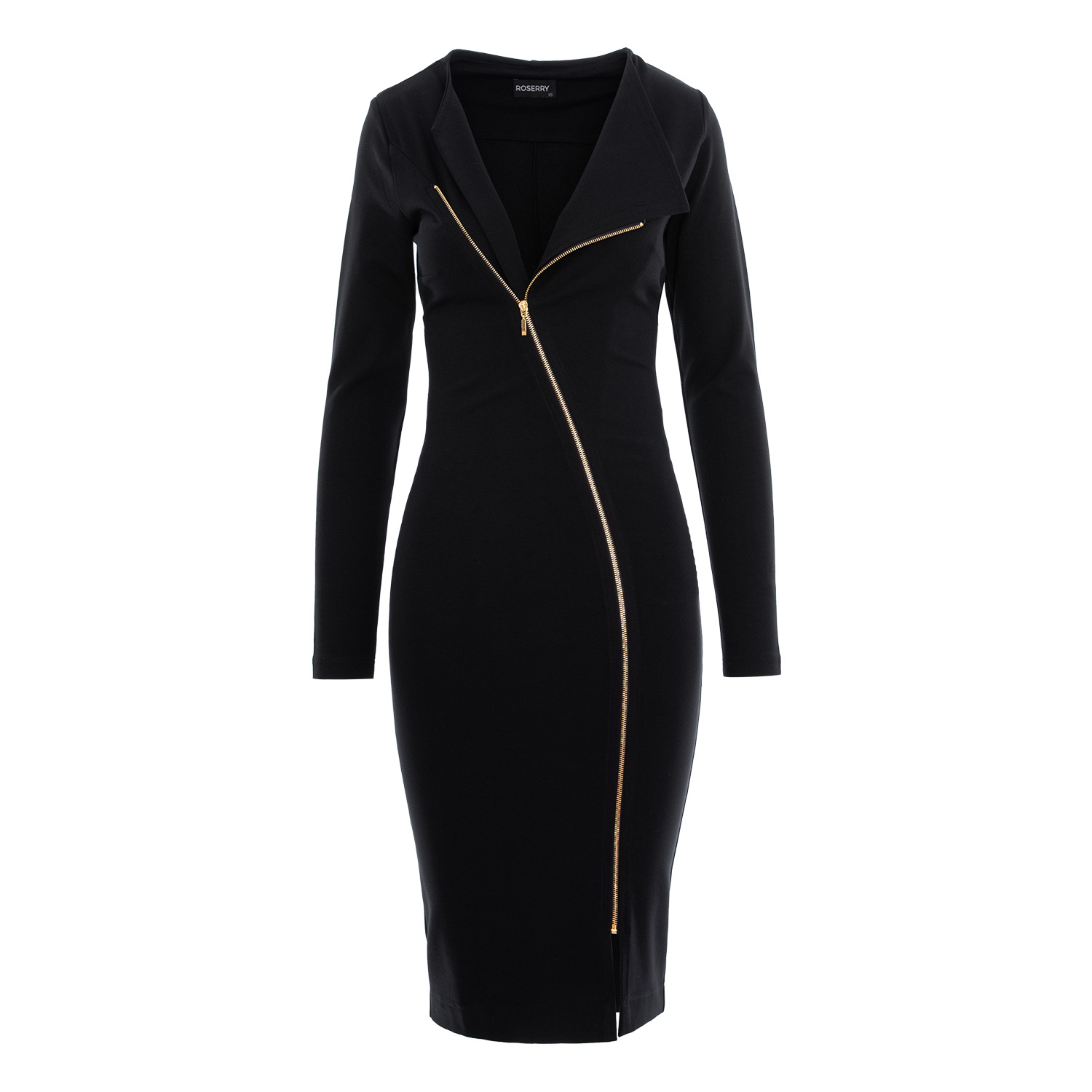 chelsea zipped jersey midi dress in black Chelsea Zipped Long Sleeves Jersey Midi Dress In Black | ROSERRY