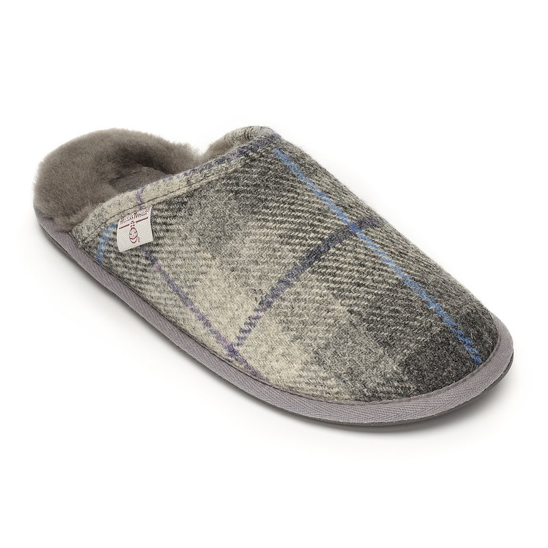 Bedroom Athletics Men's William - Harris Tweed Mule Slippers - Grey / Charcoal Check In Grey