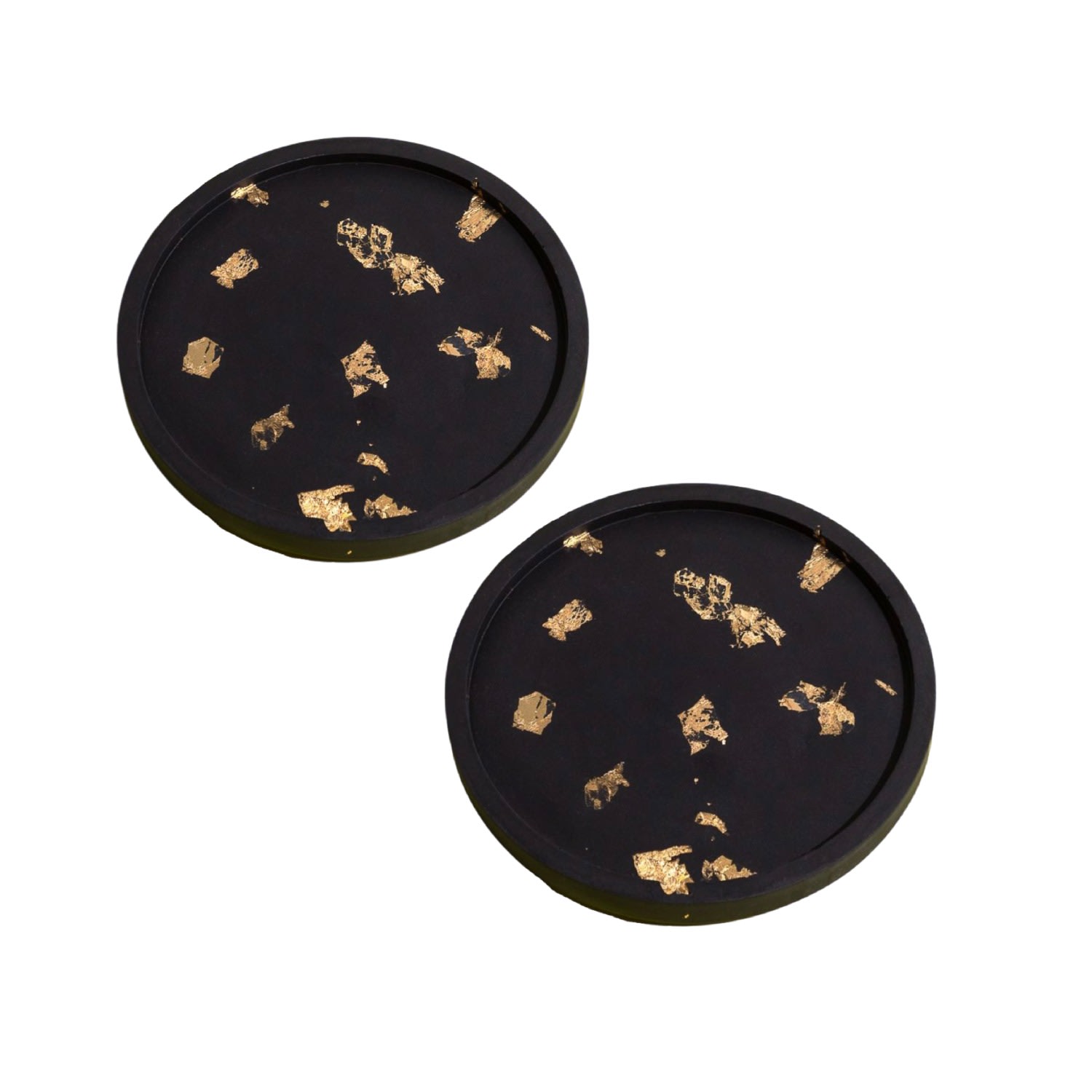 By Shax Black Round Panther Gold Flake Coaster Tray - Pair In Black