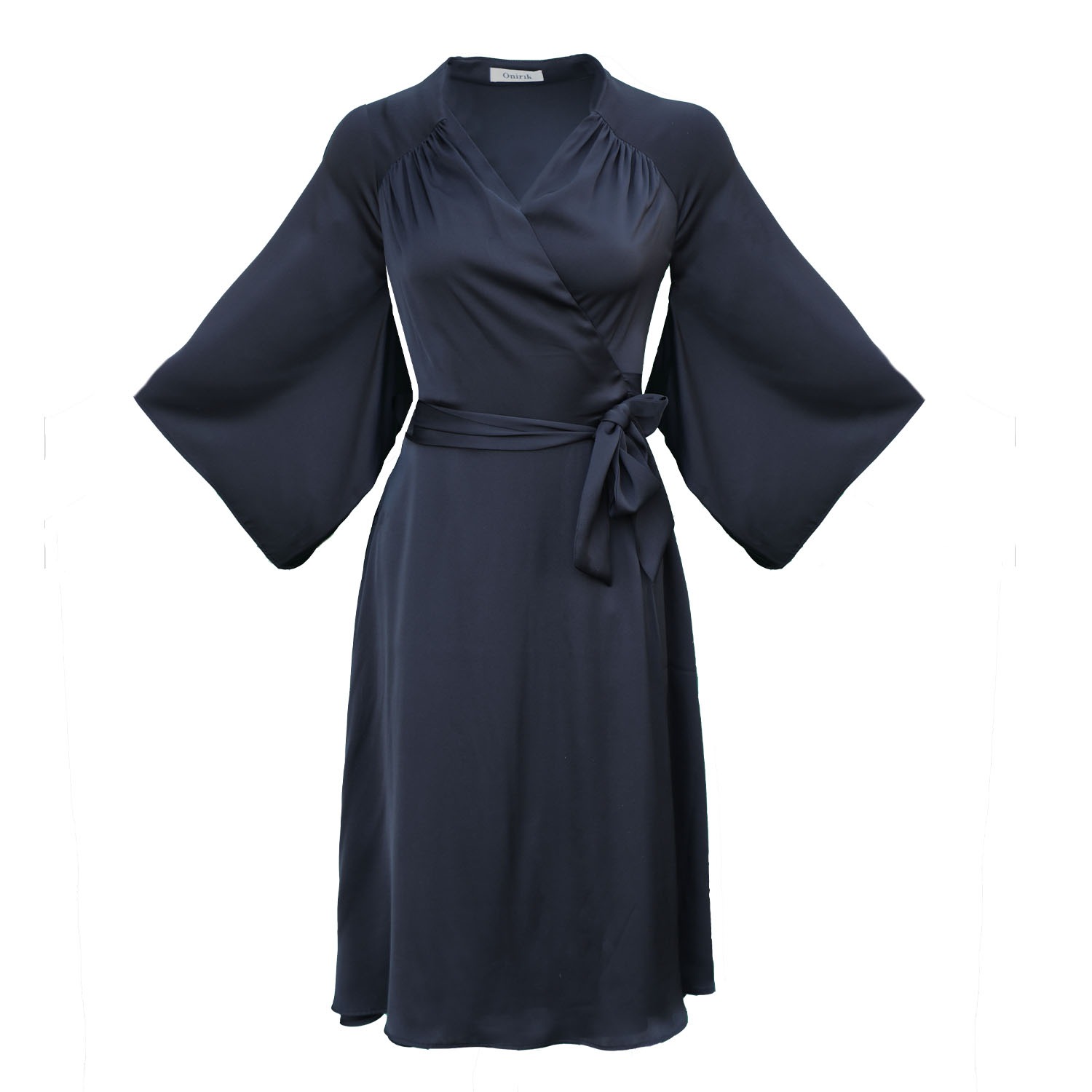 Rhia Kimono Dress In Black Silk On rik Wolf Badger