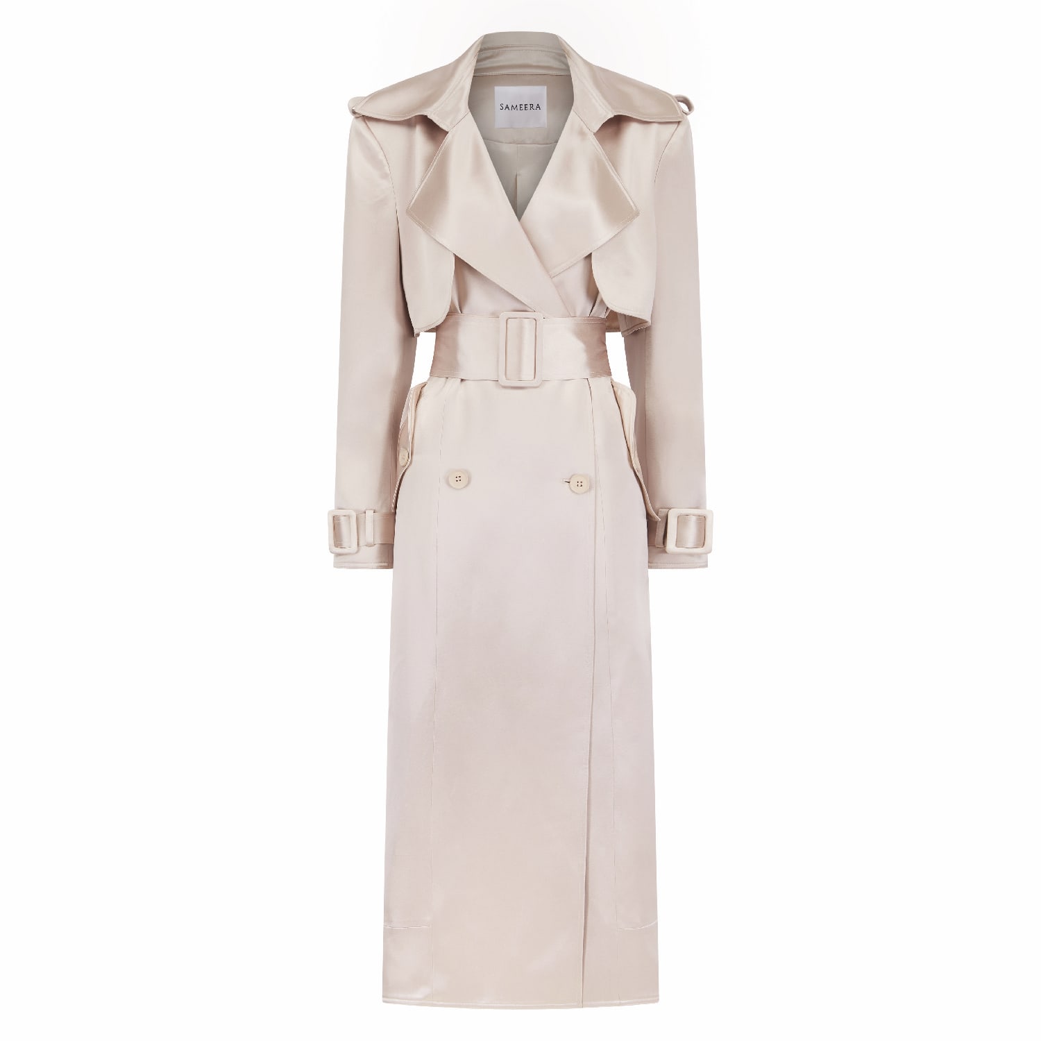 Shop Sameera Women's Neutrals Maryam Beige Belted Satin Trench Coat