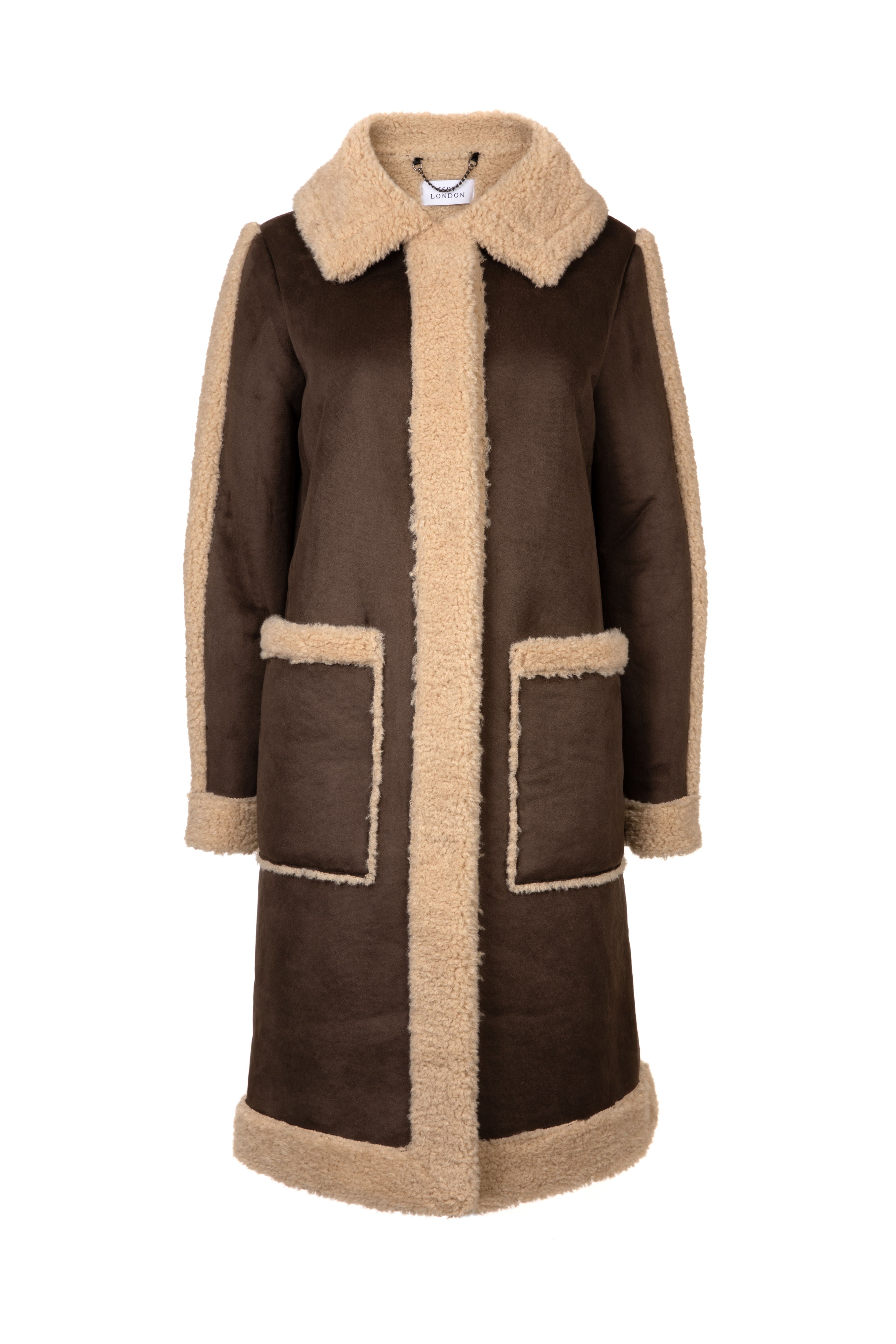 Women’s Ruby Long Faux Shearling Coat Brown Small Issy London