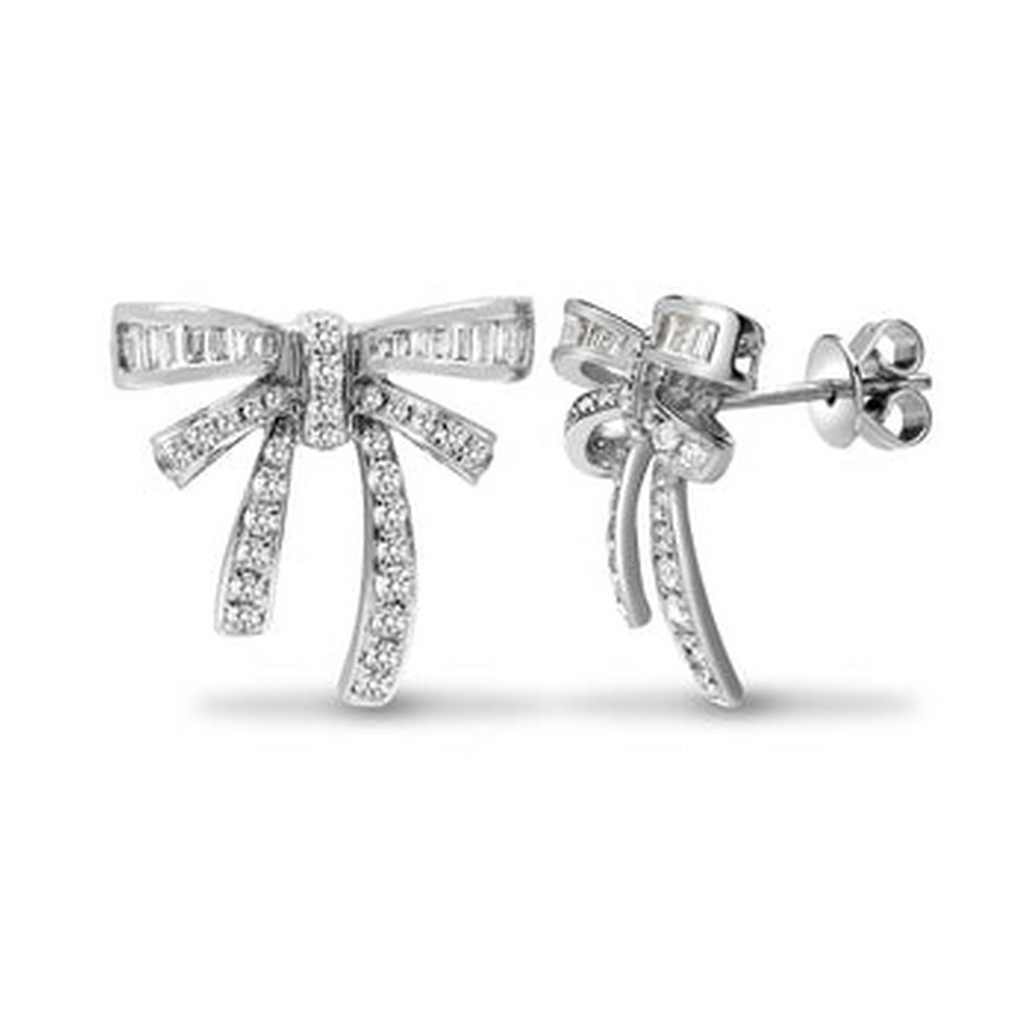 Cervin Blanc Women's White Gold Round & Baguette Diamond Bow Earrings In White