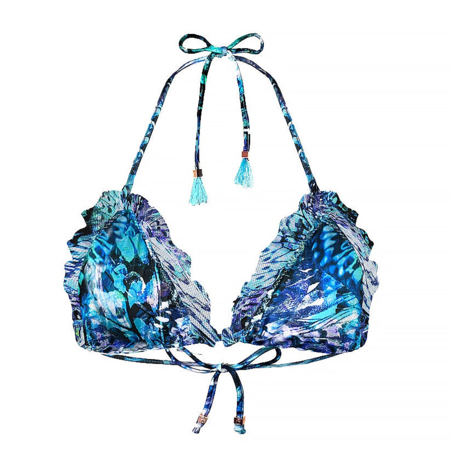 Women's Green / Blue Boho Ibiza Triangle Bikini Top Blue Butterfly | Medium | Deessa Ibiza