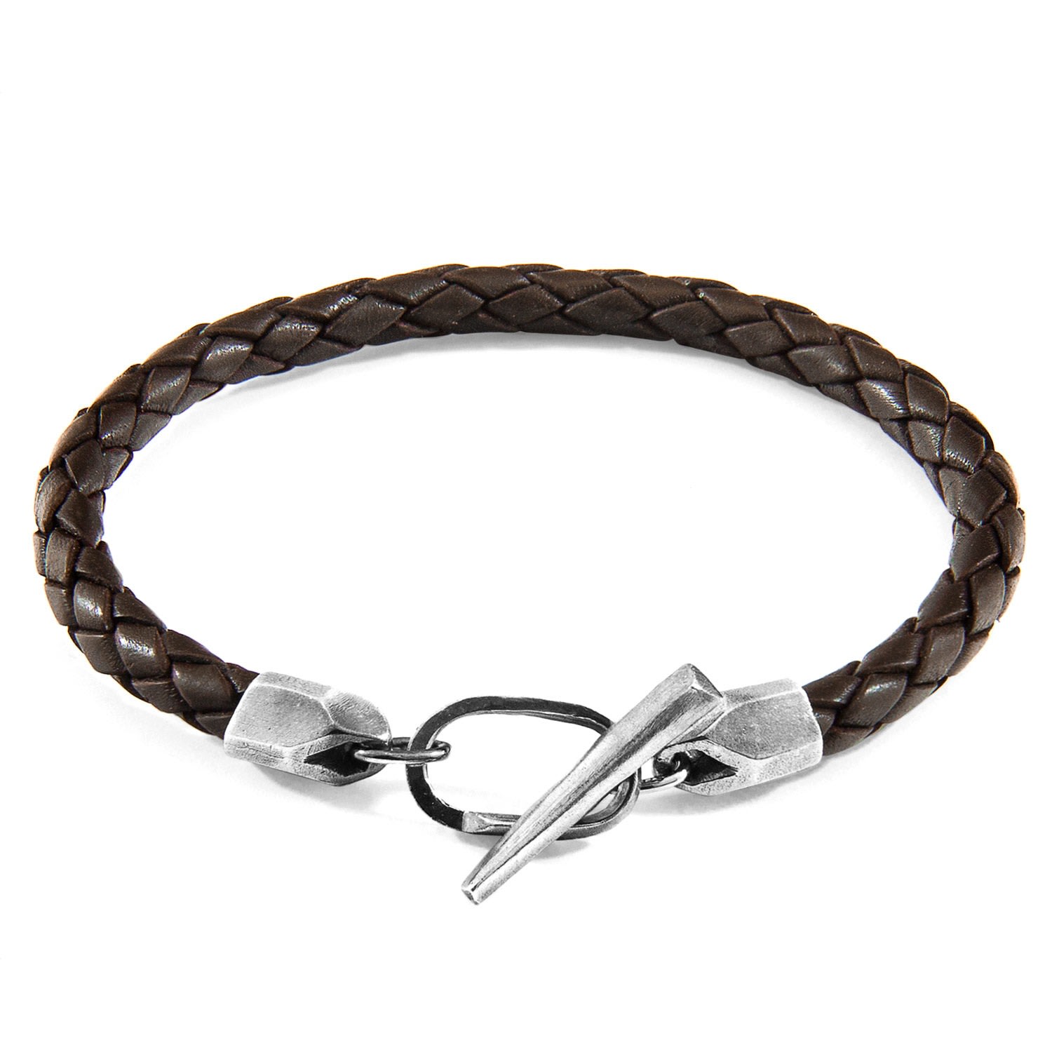 Men’s Cacao Brown Jura Silver & Braided Leather Bracelet Anchor & Crew