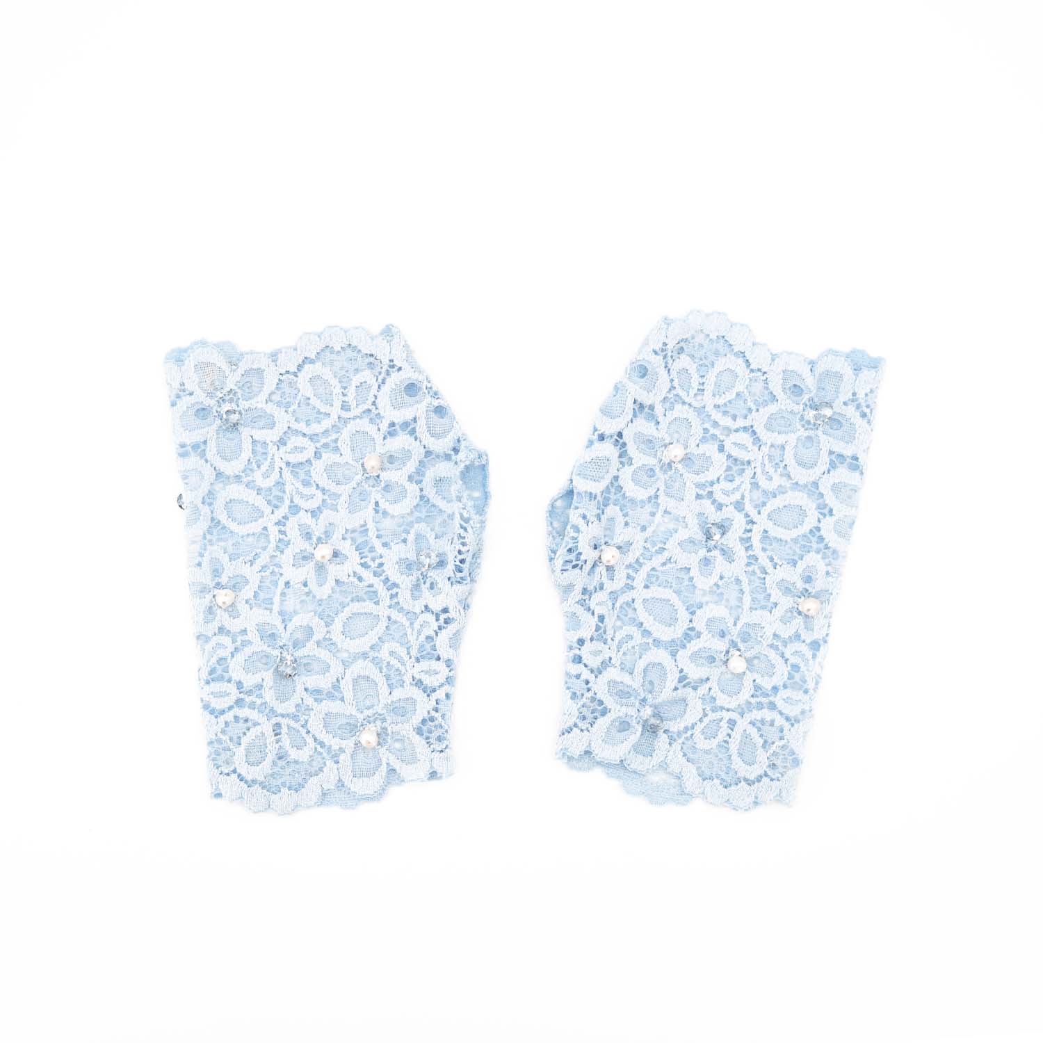 Women’s Baby Blue Fingerless Handmade Lace Gloves Adiba