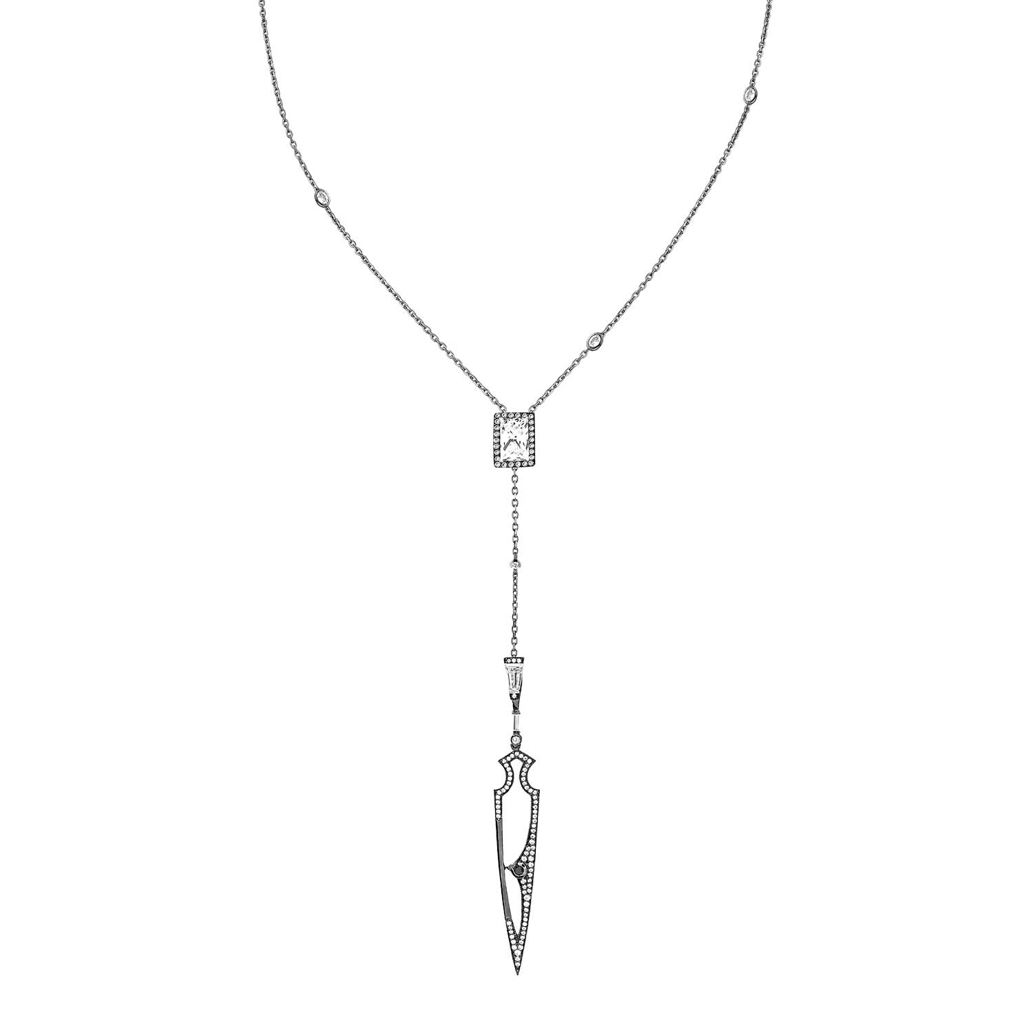Sally Skoufis Women's Black / Silver / White Shield Necklace With Natural Black Diamond & Man Made Cz Diamond Stim In Multi