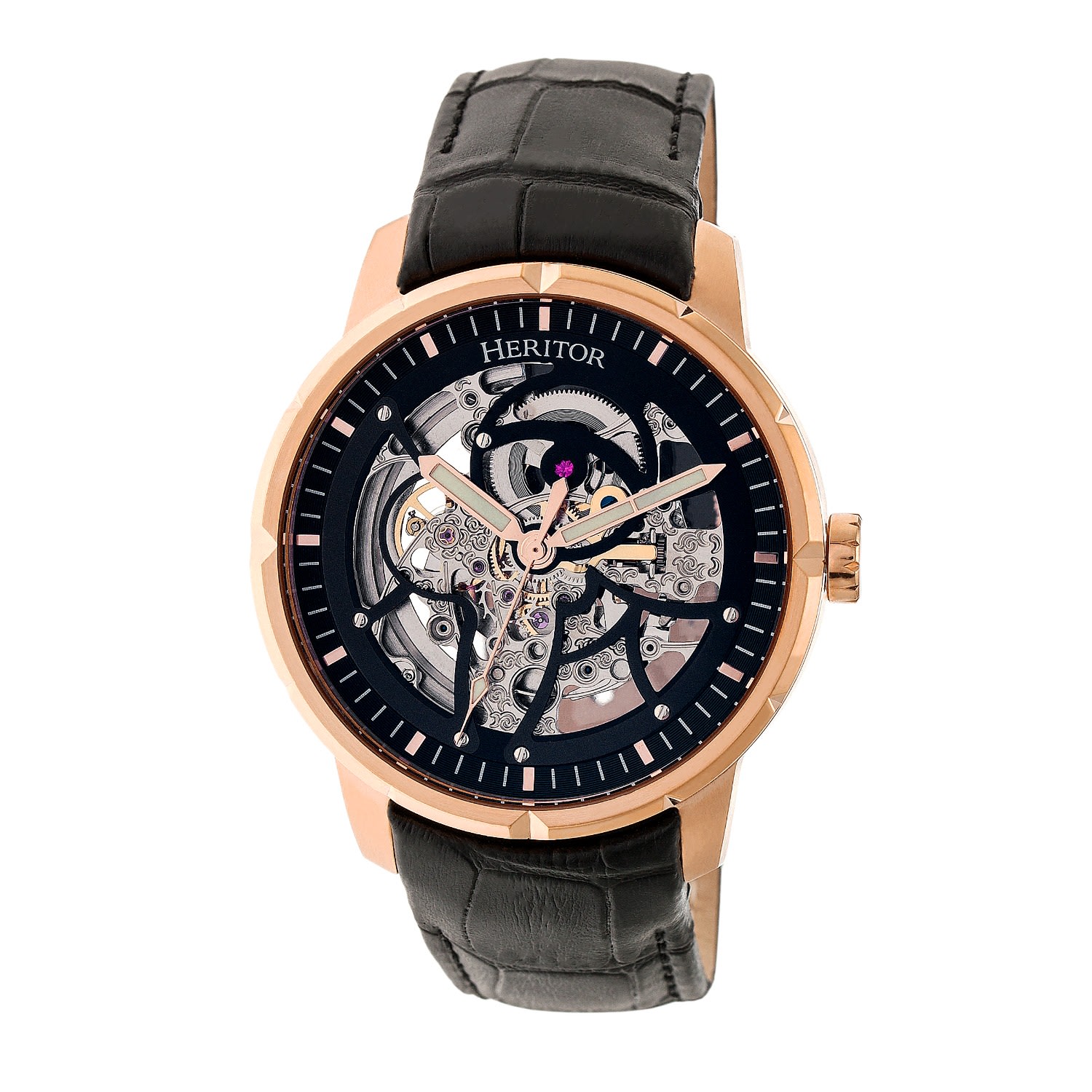 Heritor Automatic Ryder Skeleton Leather-band Watch In Black