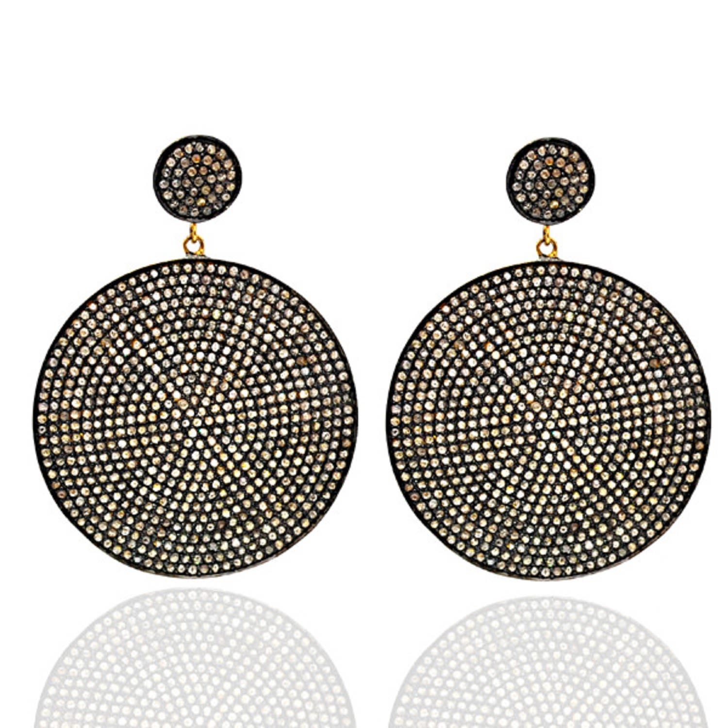 Women’s Silver / White Natural Pave Diamond Round Shaped Dangle Earrings 14K Gold 925 Sterling Silver Jewelry Artisan