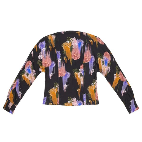 TOMCSANYI Piroska Gloomy Flower Print Open Back Tie Blouse