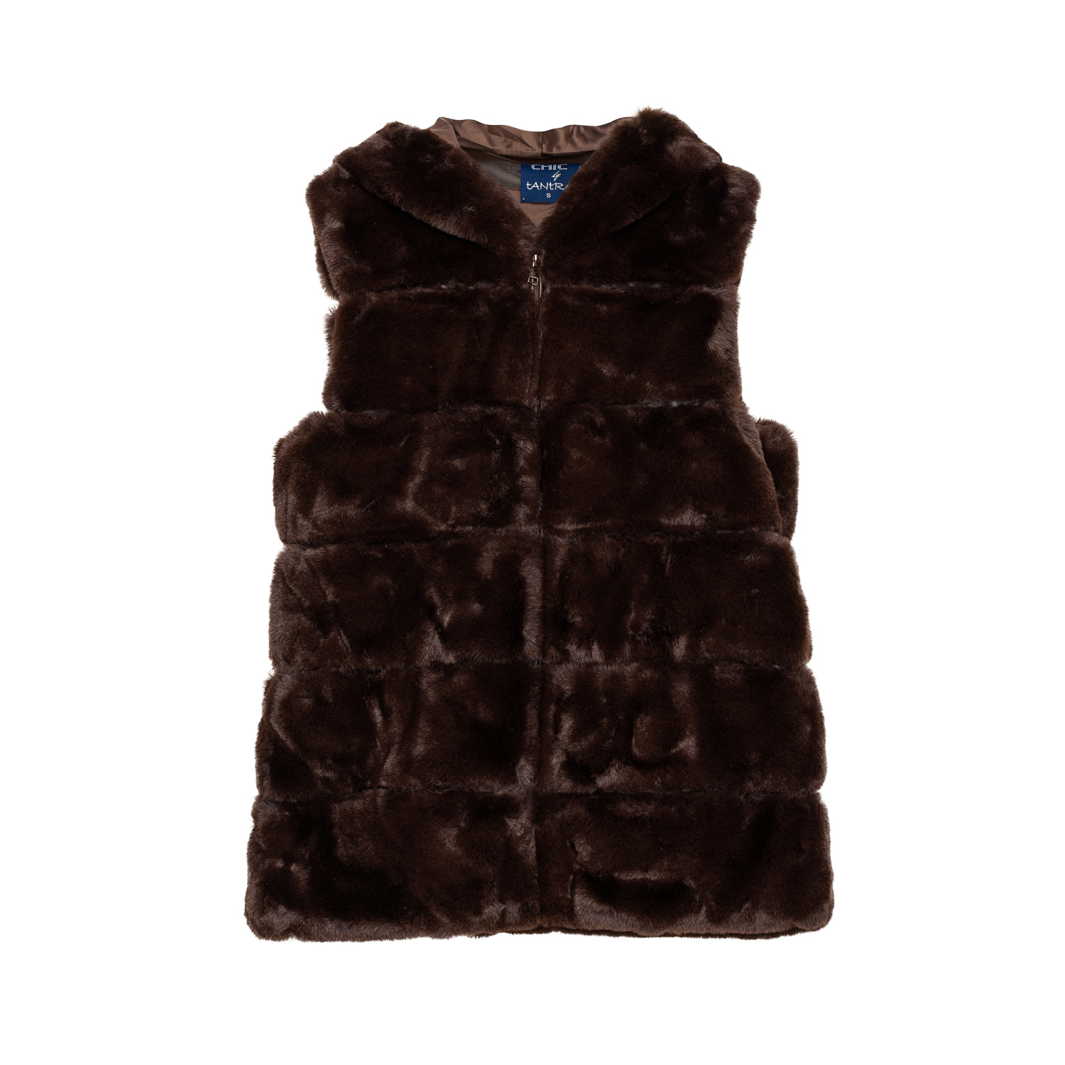 Hooded Fur Vest With Zip Closure Brown | TANTRA SPAIN SL