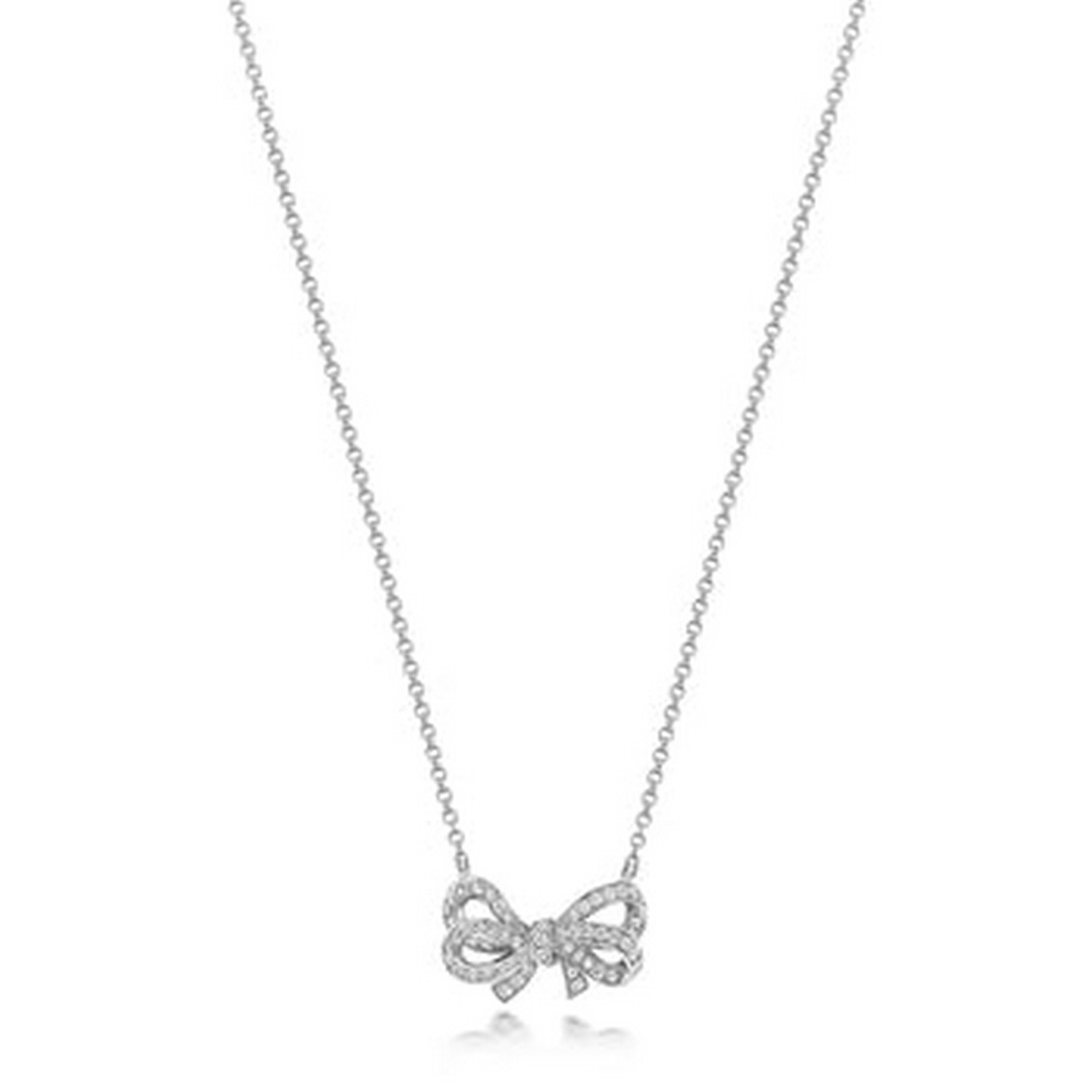 Cervin Blanc Women's Diamond Bow Ribbon Necklace In White Gold Thirty Points In White