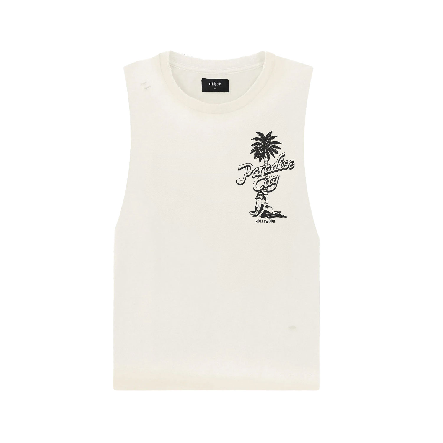 Washed Frayed Edge Ribbed Tank Top in White - Retro, Indie and