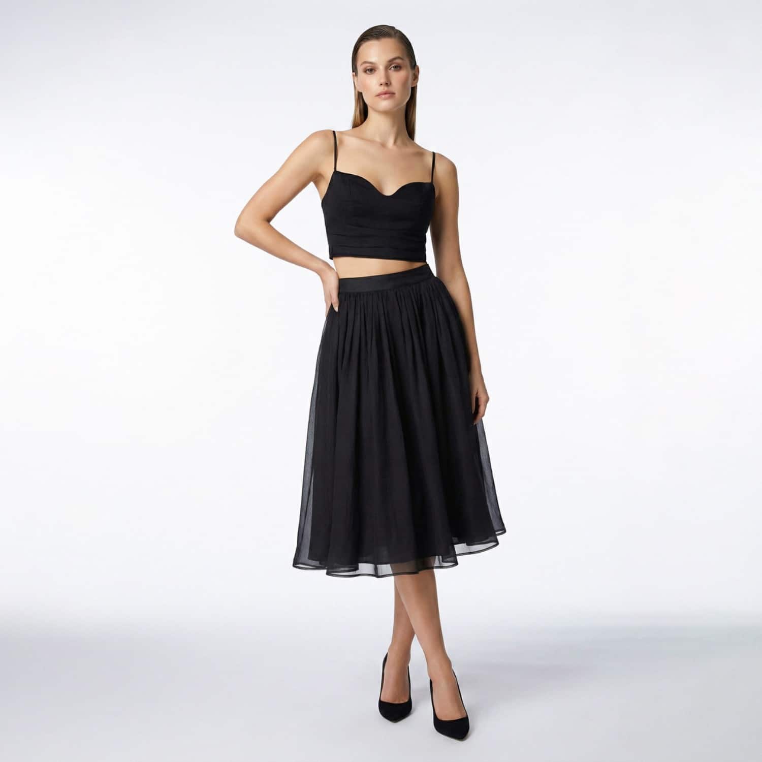Gathered Silk Midi Skirt - Black | AVENUE N°29 | Wolf & Badger