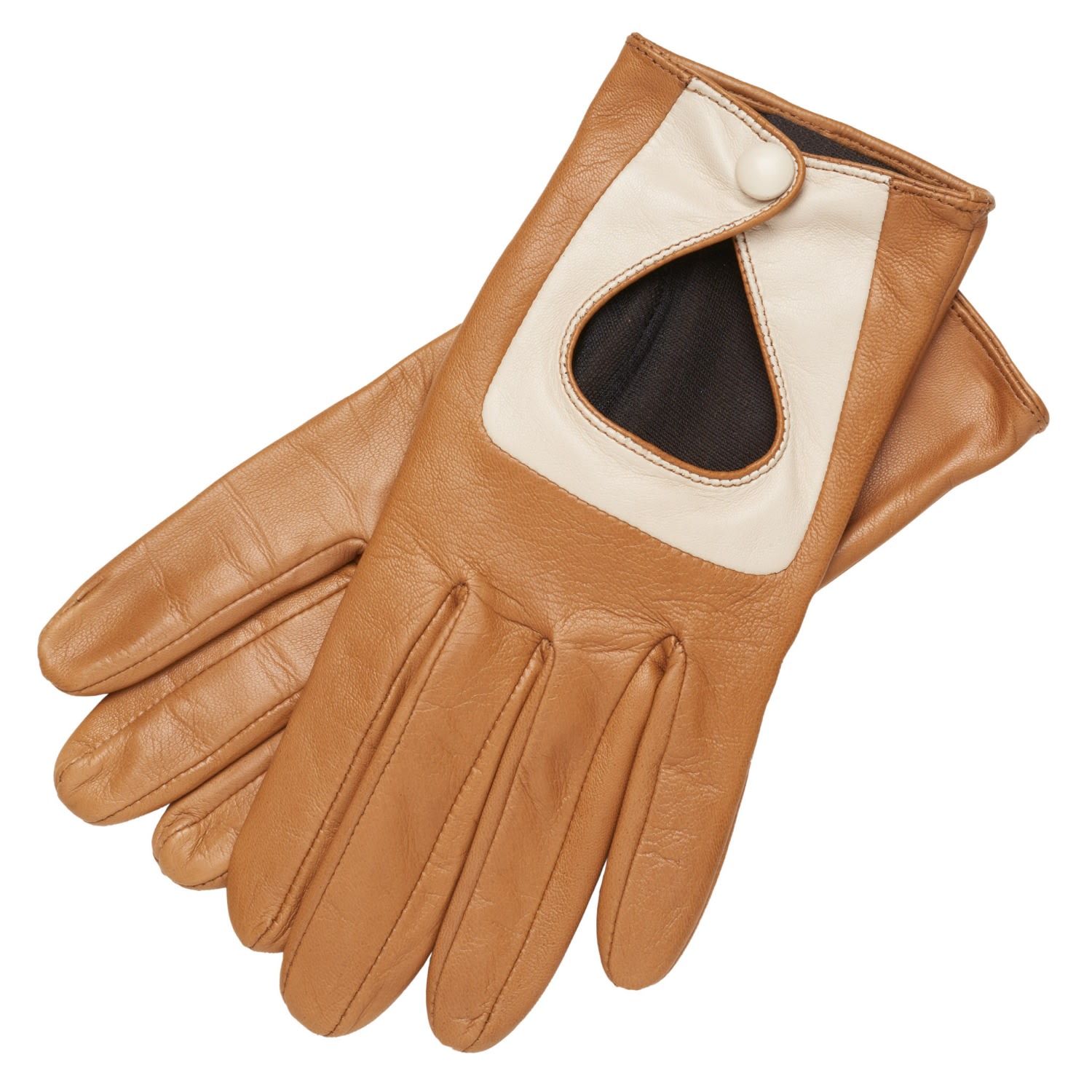 1861 Glove Manufactory Brown Livorno - Women's Leather Gloves In Camel With Creme