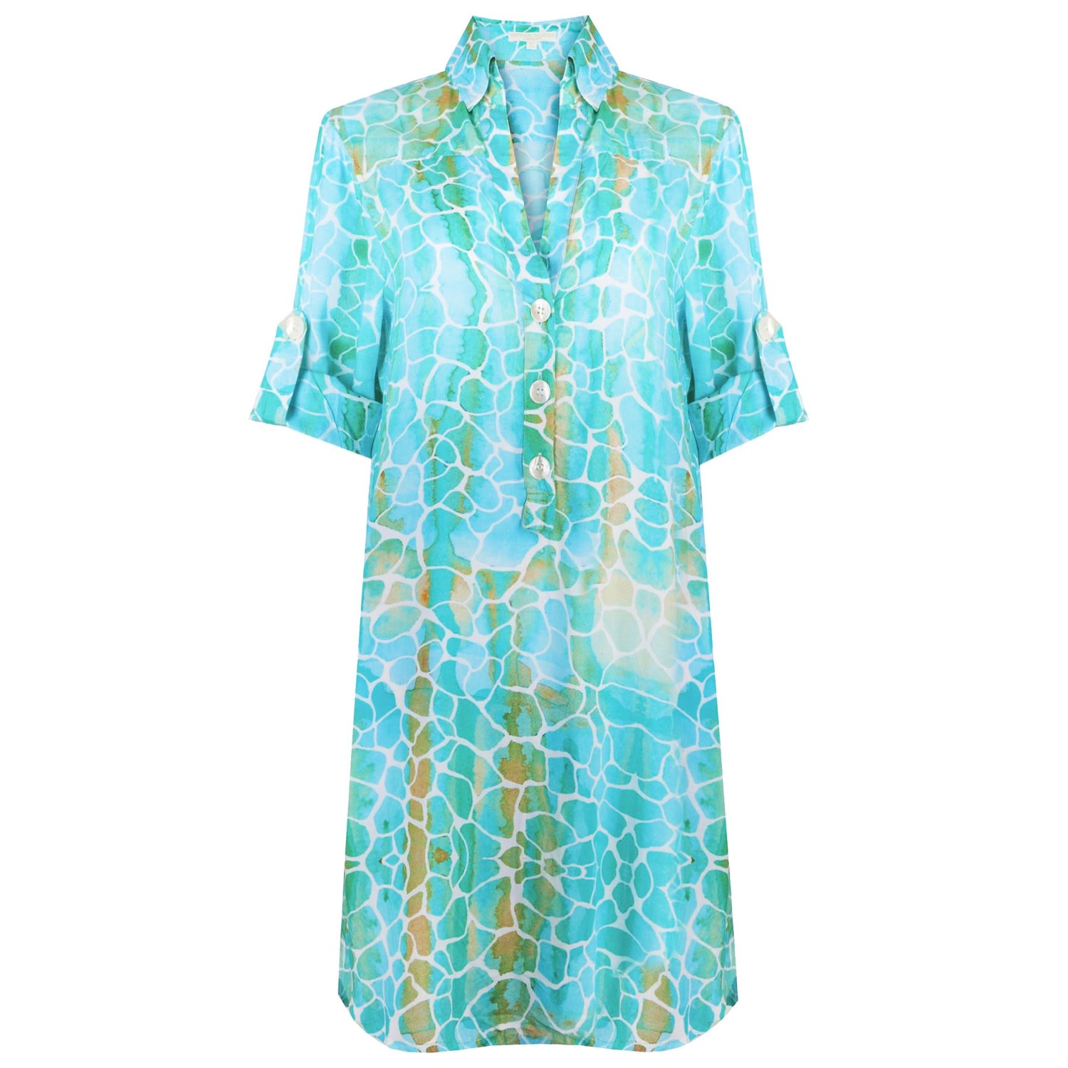 Women’s Green Aqua Pebbles Beach Shirt Medium Sophia Alexia