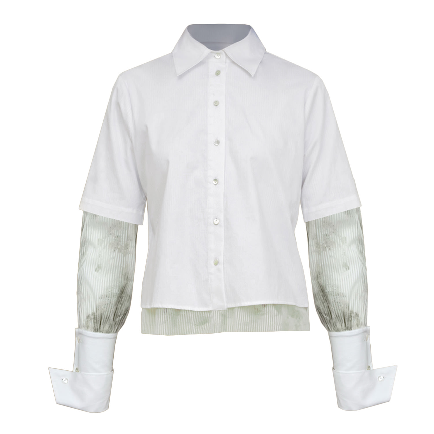 Contessa Mills Aradia Collared Cotton Poplin Shirt In Green/white