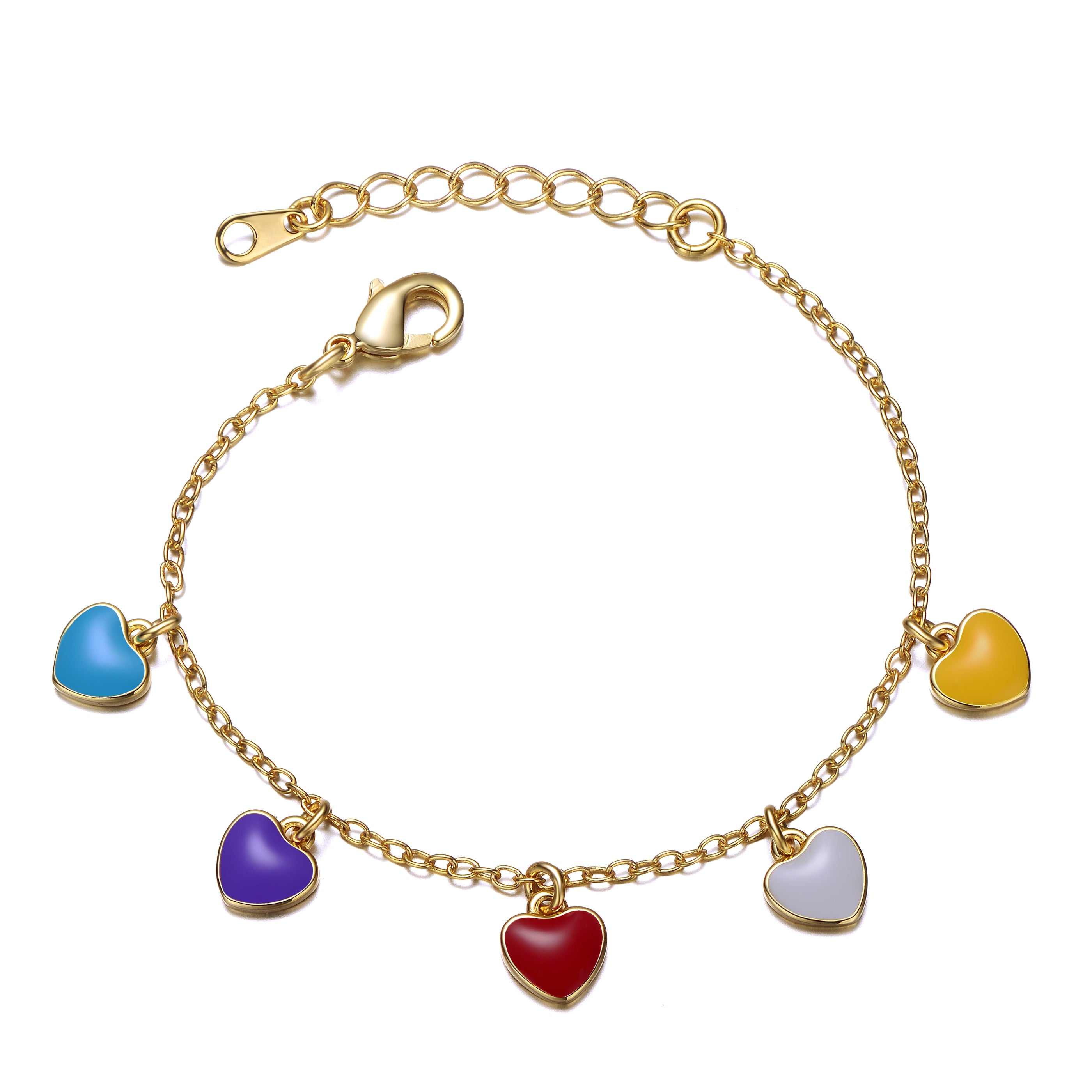 Women’s Rachel Glauber Yellow Gold Plated Adjustable Bracelet With Multi-Colored Enameled Heard Charms For Kids Genevive Jewelry