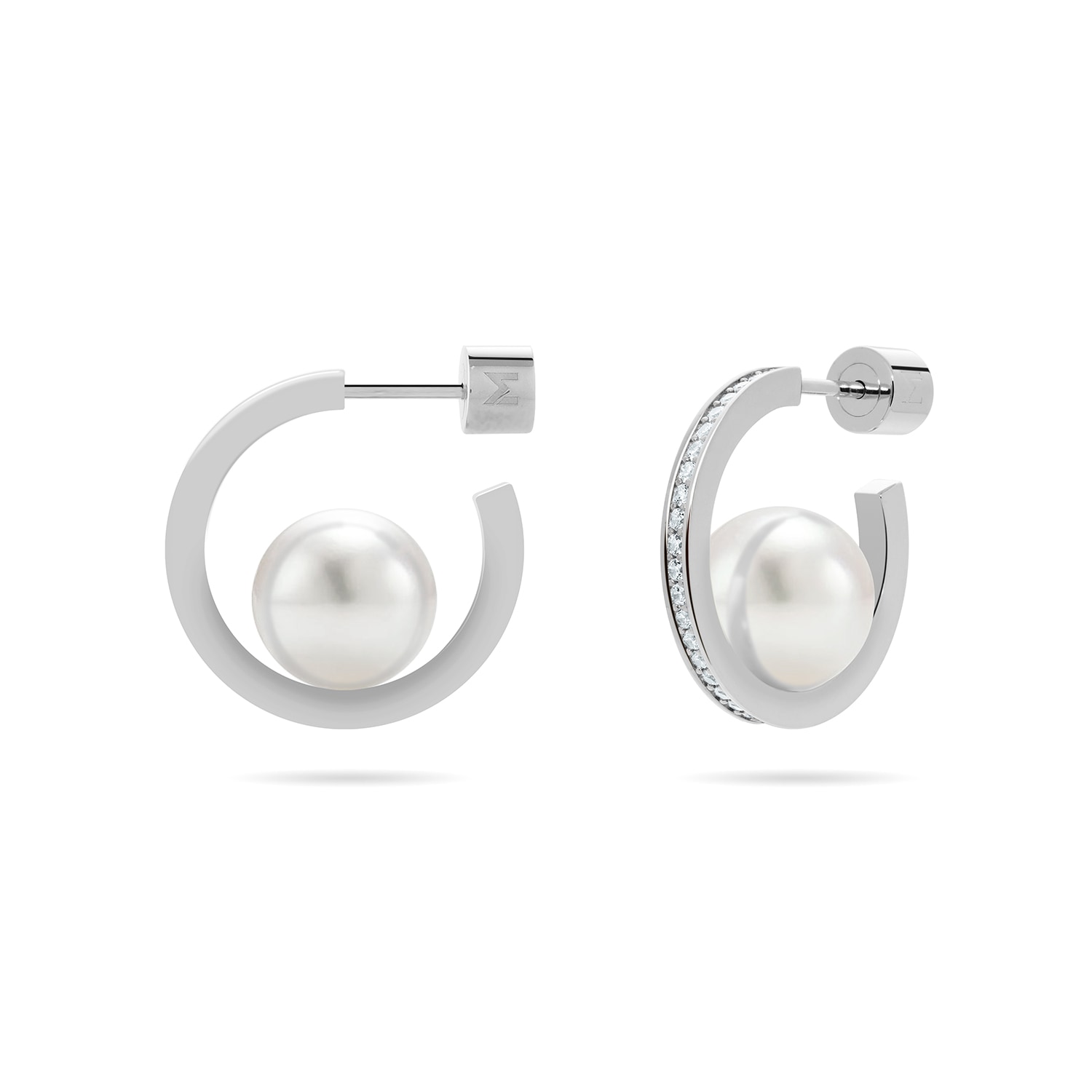 Women’s Pearl Open Hoop Earrings - Silver, Eight Millimeter Pearl Meulien