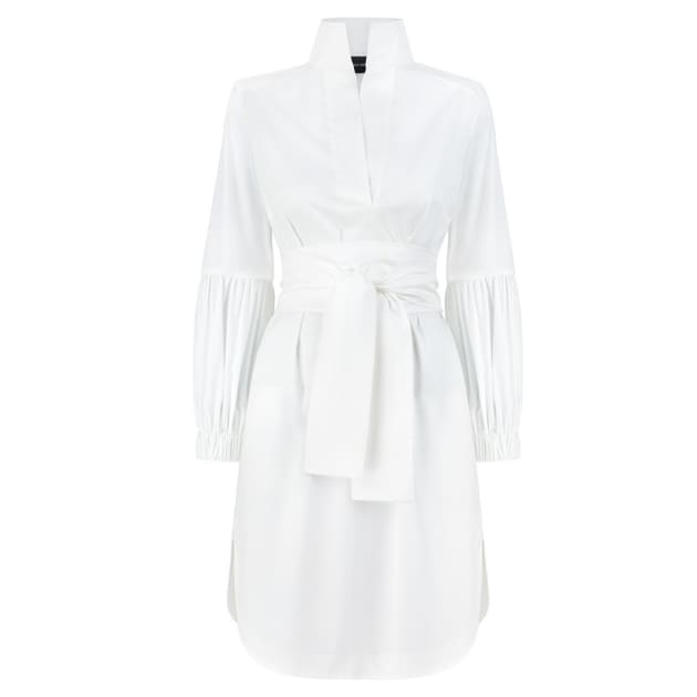white shirt wrap dress