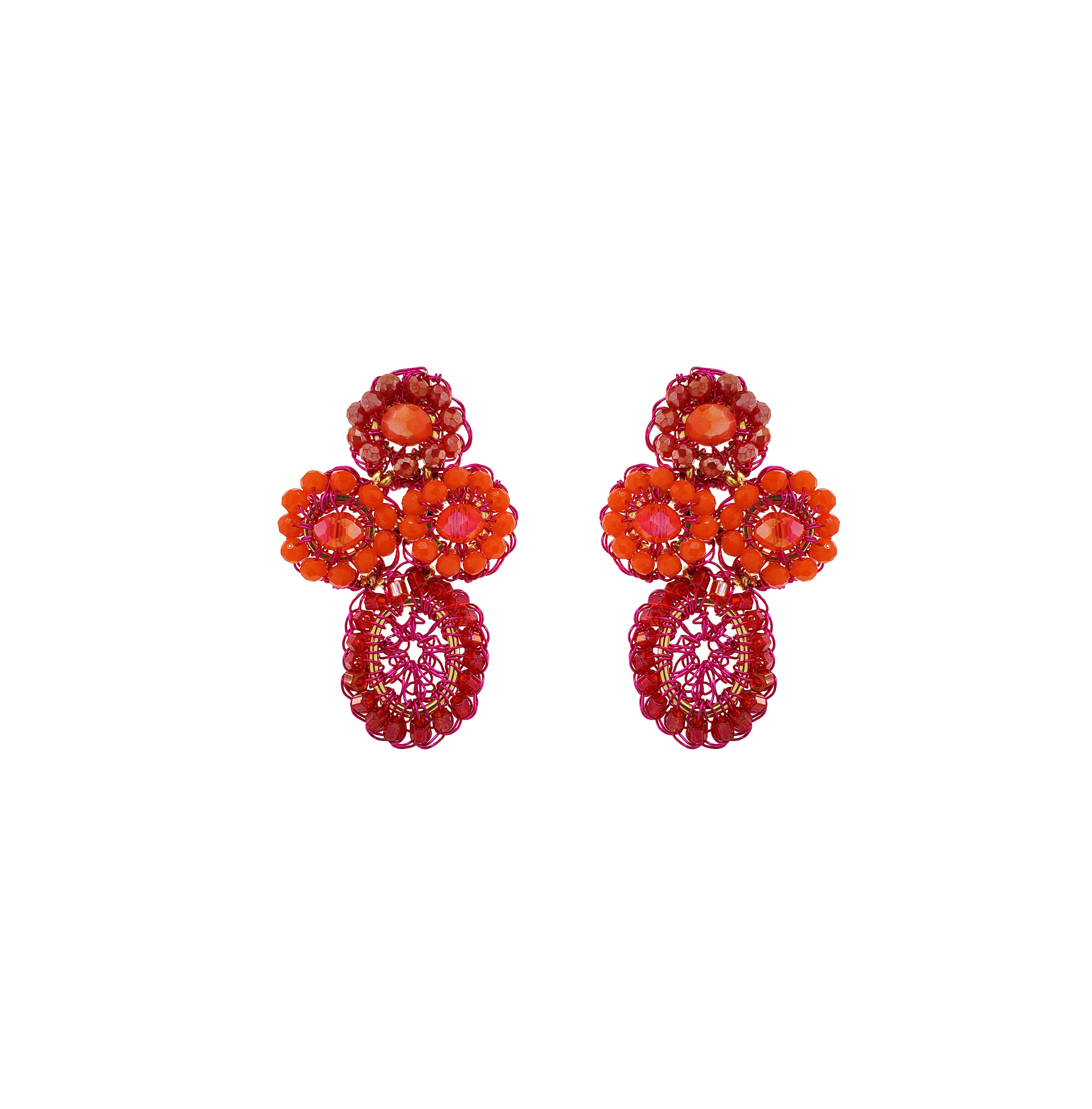 Lavish By Tricia Milaneze Women's Gold / Pink / Purple Neon Fuchsia Mix Tyche Post Handmade Crochet Earrings