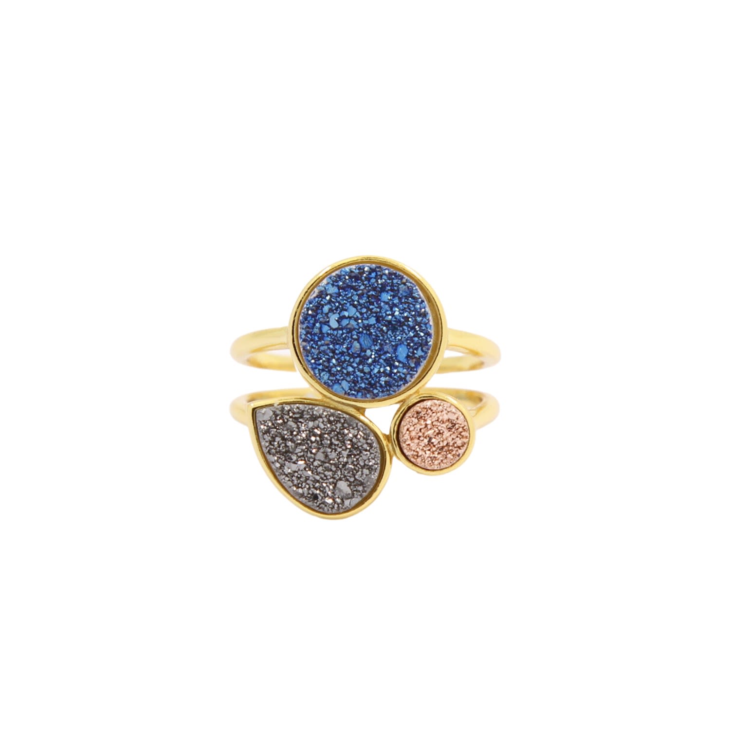 Women’s "Erika" Trible Druzy Sterling Silver Adjustable Ring - Gold Gosia Orlowska