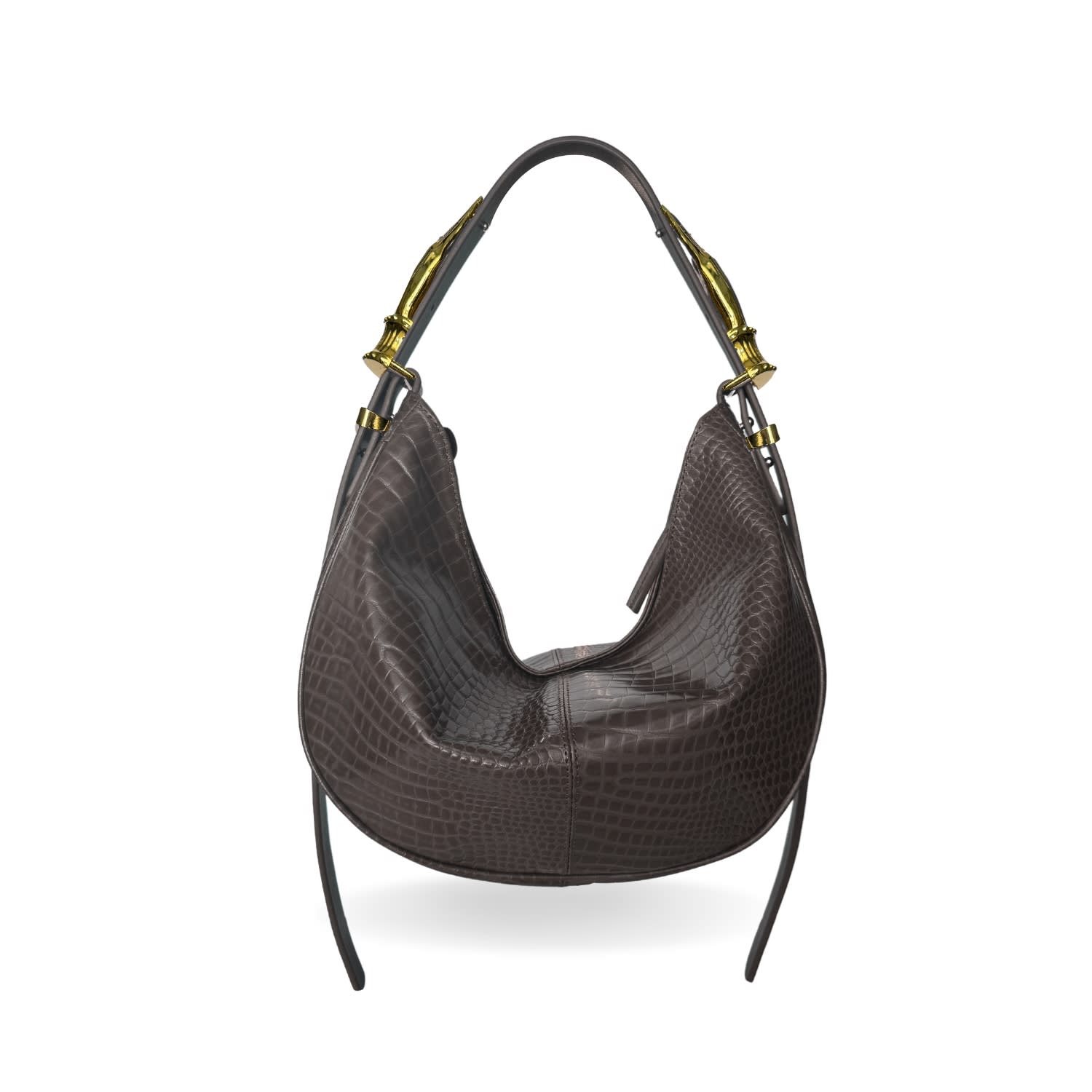 Indigolush Women's Black Hobo Adjustable Hand Shaped Leather Bag Midi Taupé Two Hands