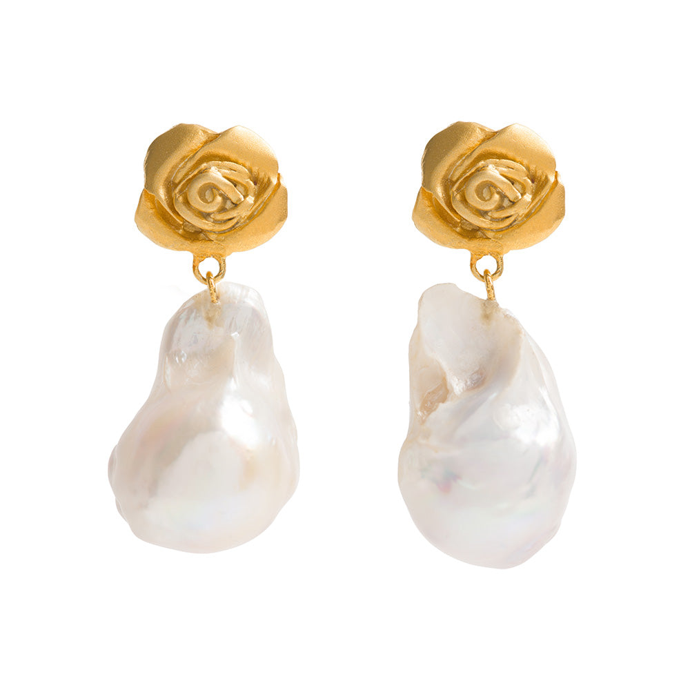 Women’s White / Gold Rose Baroque Pearl Drops Freya Rose