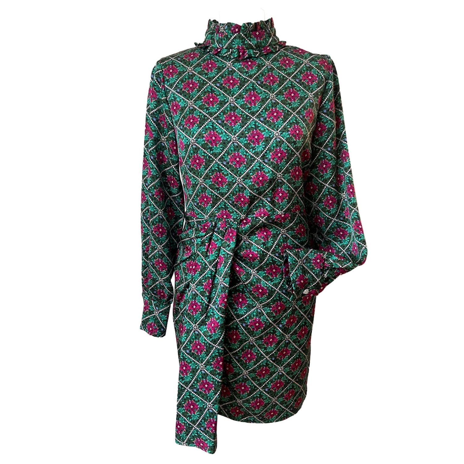 Women’s Green / Silver / Pink Green Mini Dress - Silk Large Syræcuse