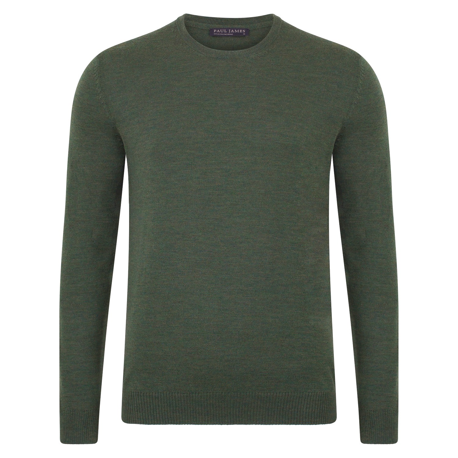 Paul James Knitwear Green Mens Extra Fine Merino Wool Callington Crew Neck Jumper - Khaki In Green