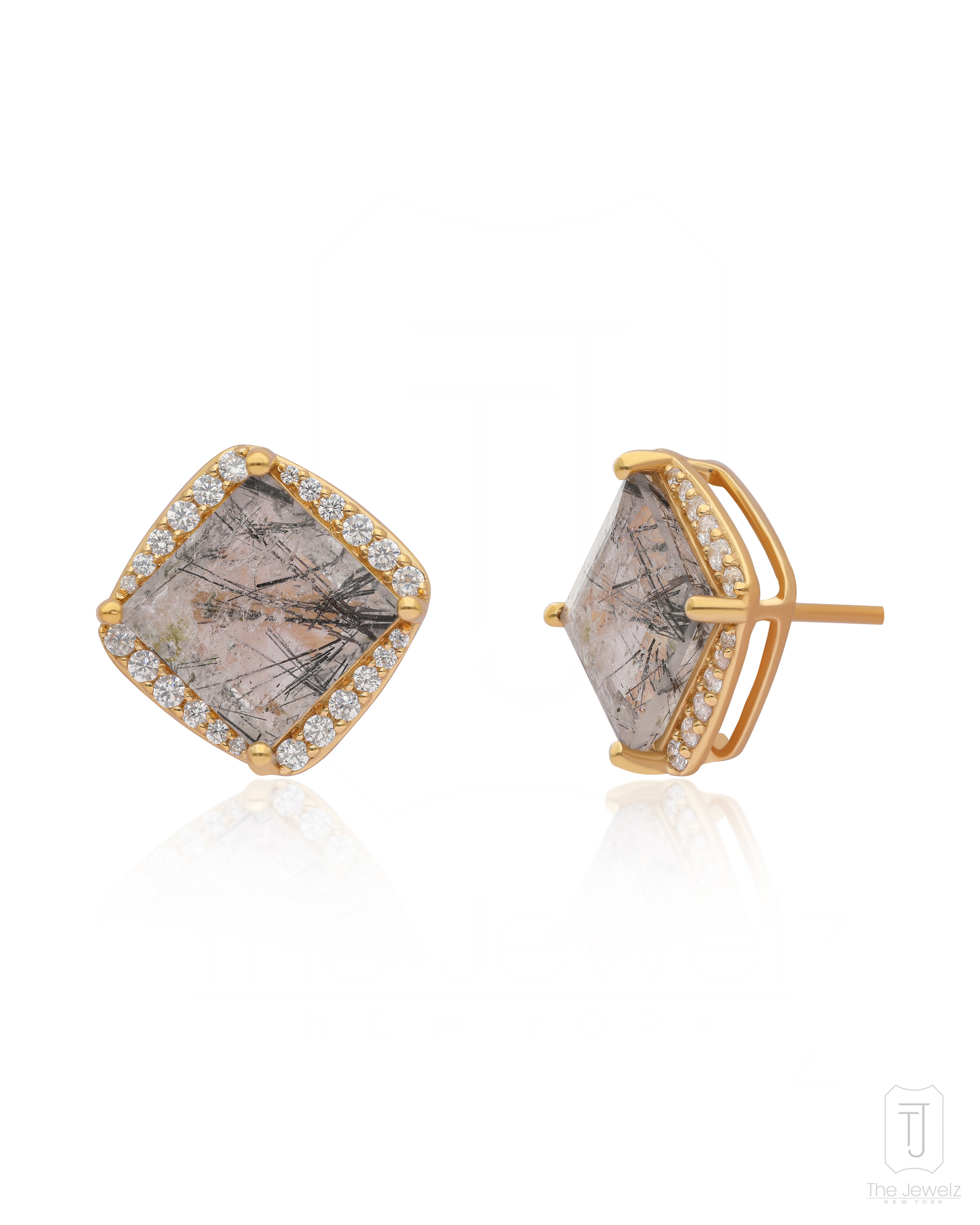 The Jewelz Grey Eos Quartz Silver Stud Earrings For Gifting Women