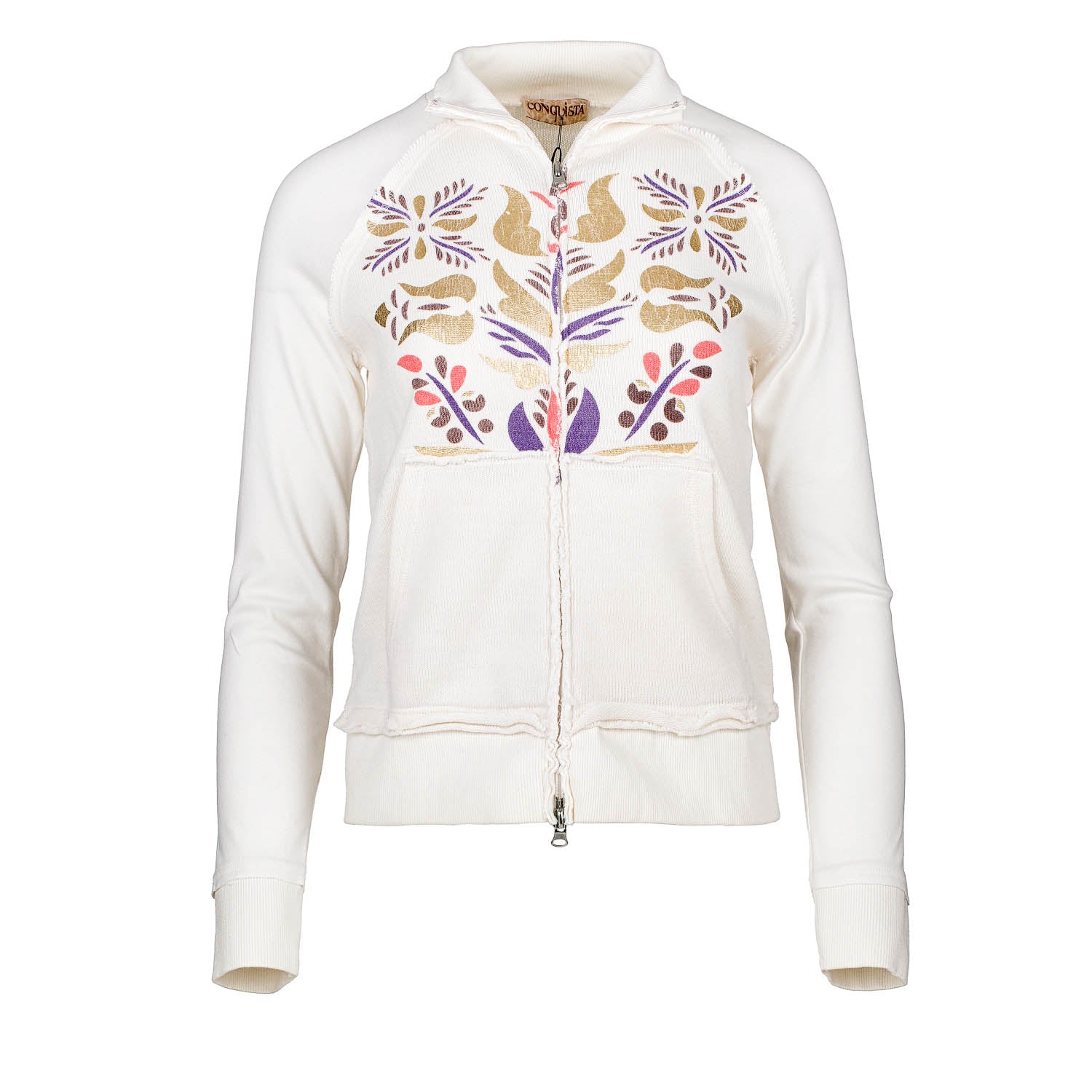 Conquista Women's Neutrals Ecru Zip Cardigan With Pouch Pockets In Beige