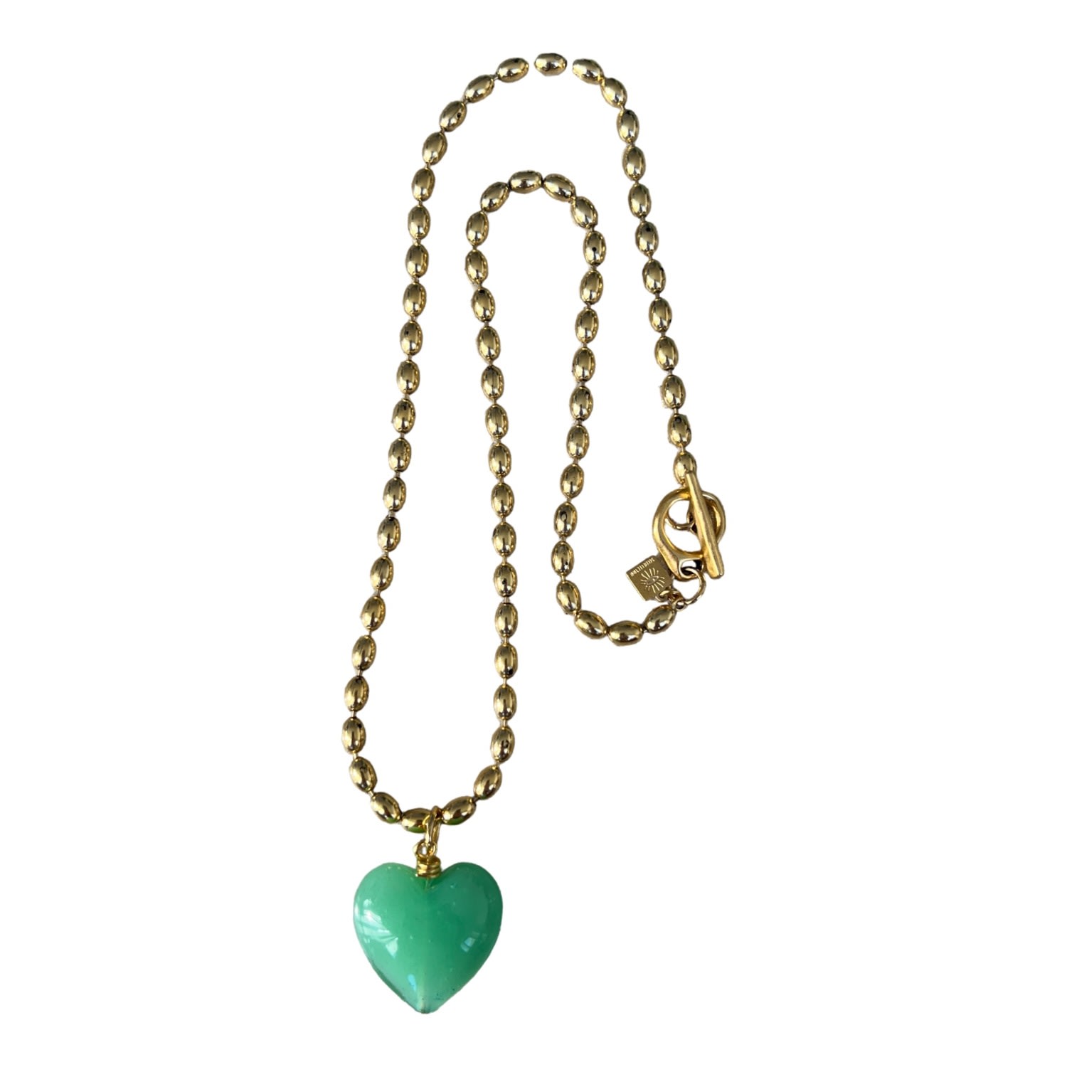 Sccollection Women's Gold / Green Bacio Mini Glass Heart Necklace - Seafoam Green